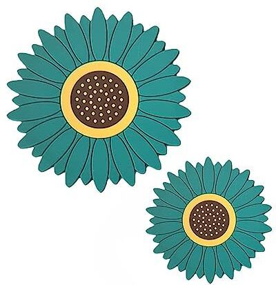 Sunflower Table Mat Cup Mat Bowl Mat Anti-Scalding Silicone Placemat in 2 Size (15cm, 10cm)Green Trivet-image-4