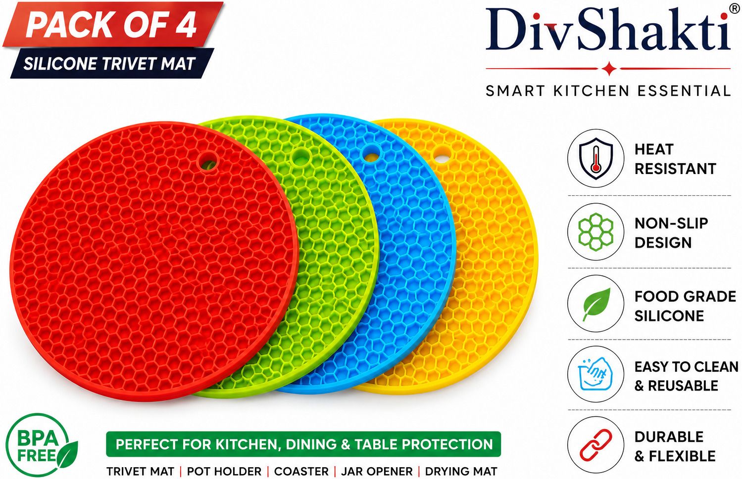 Silicone Trivet Mat | Pack of 4 | Heat Resistant Kitchen Pot Holder Silicone Trivet-image-47