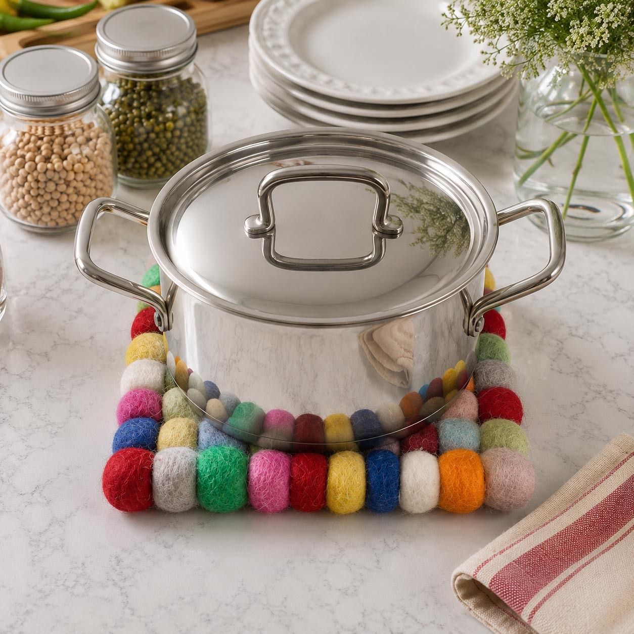 the s living HTL600004 Sizzle Safe Collection Wool Felt Ball Trivet, Multicolour, 20x20 cm, Hot Pot Trivet-picture-35