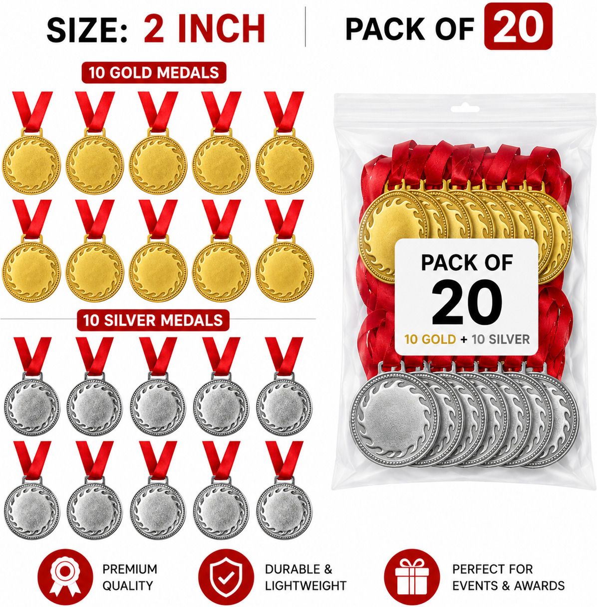 Medals for School Competition Sports Event 10-Gold 10-Silver Medal (2 inch) Medal-image-1