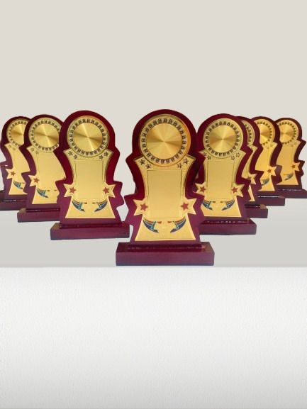 Wooden Momento Two Star 7 INCH OR 17.50 CM Size (Set Of 10 )Pcs Trophy