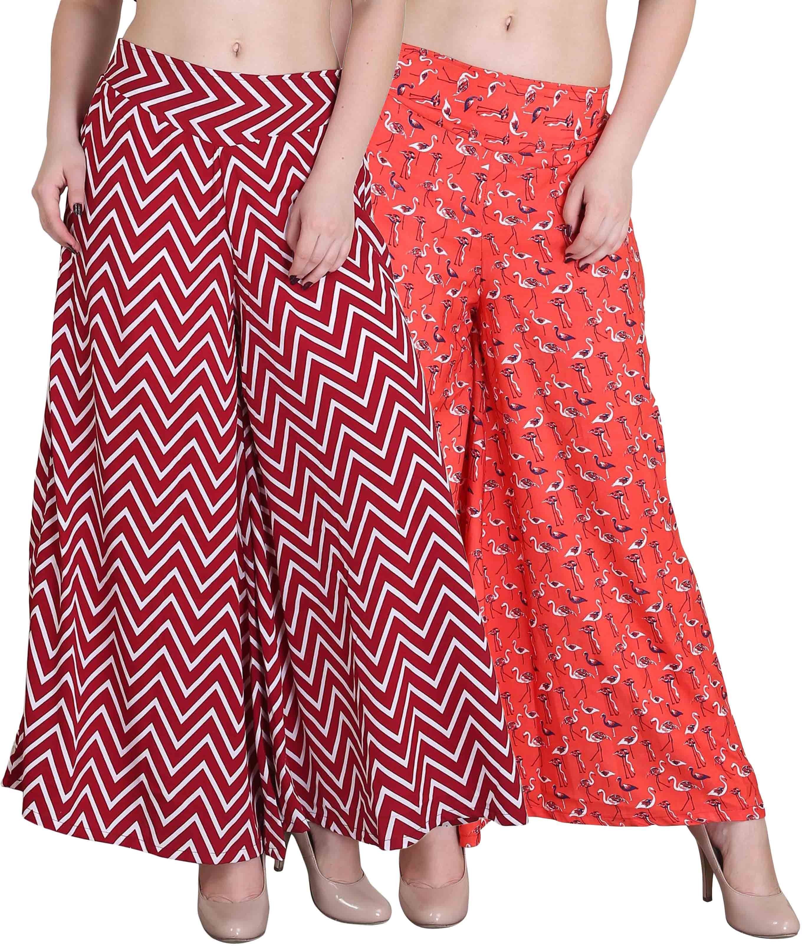 Pack of 2 Women Flared Multicolor Crepe Trousers-image-3
