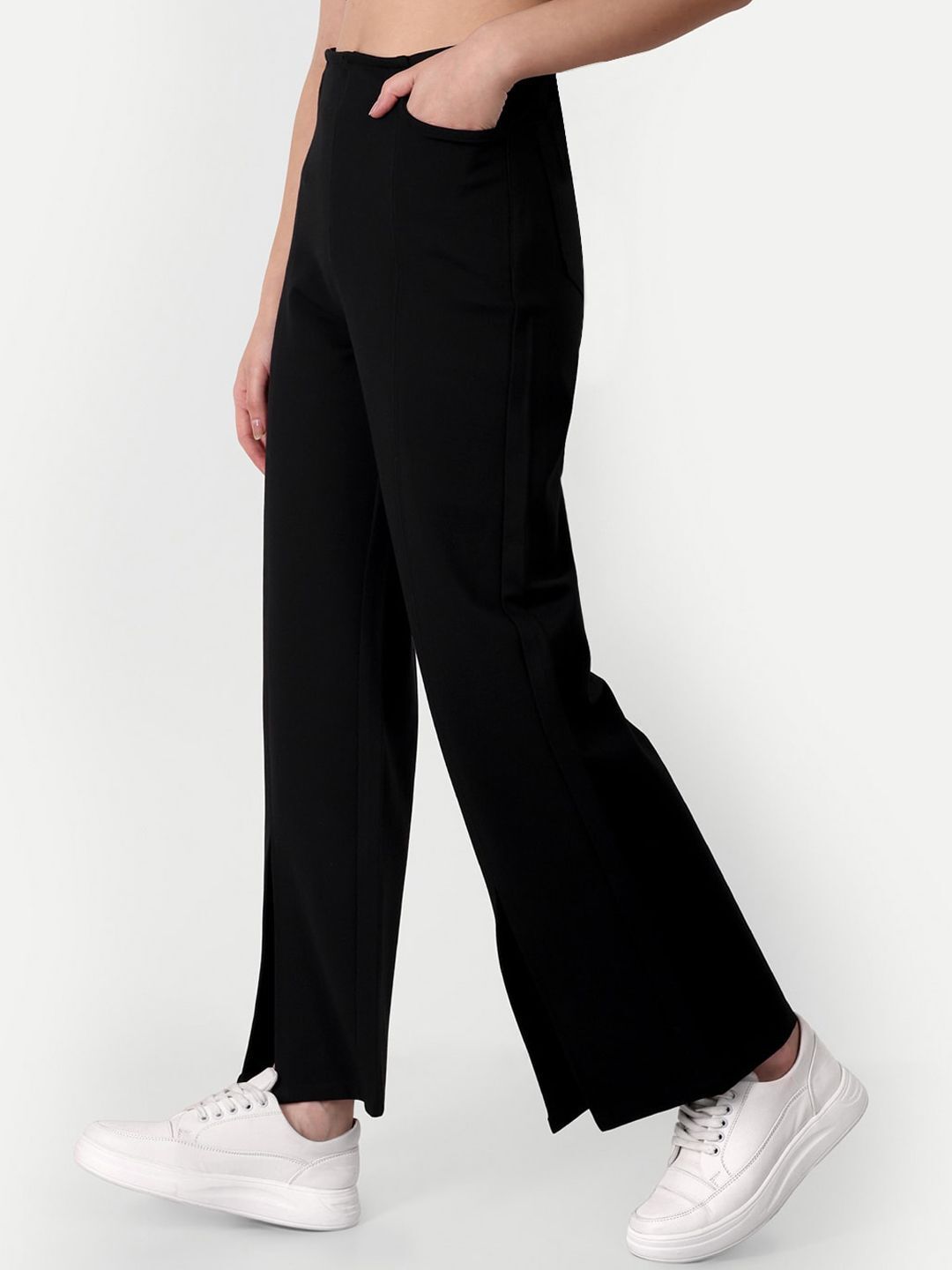 broadstar Women Flared Black Lycra Blend Trousers-picture-13