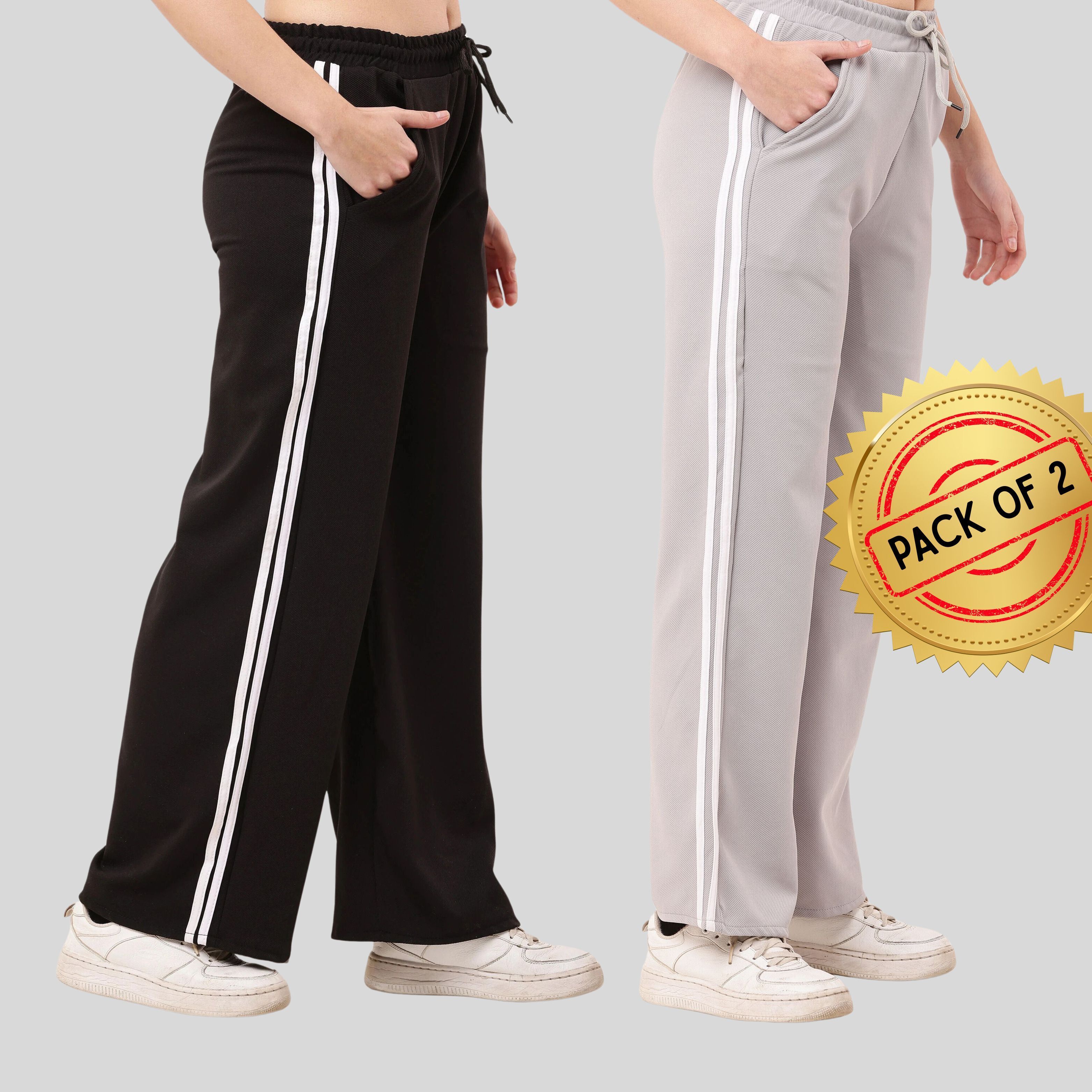 stylerags Pack of 2 Women Striped Black, Grey Track Pants-picture-21