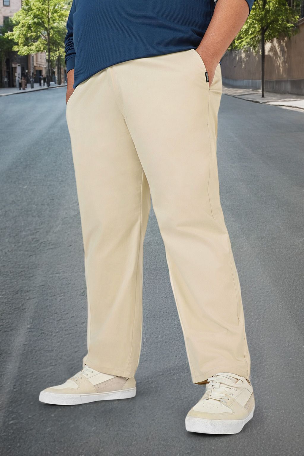 urbano plus Men Regular Fit Cream Cotton Blend Trousers-picture-12