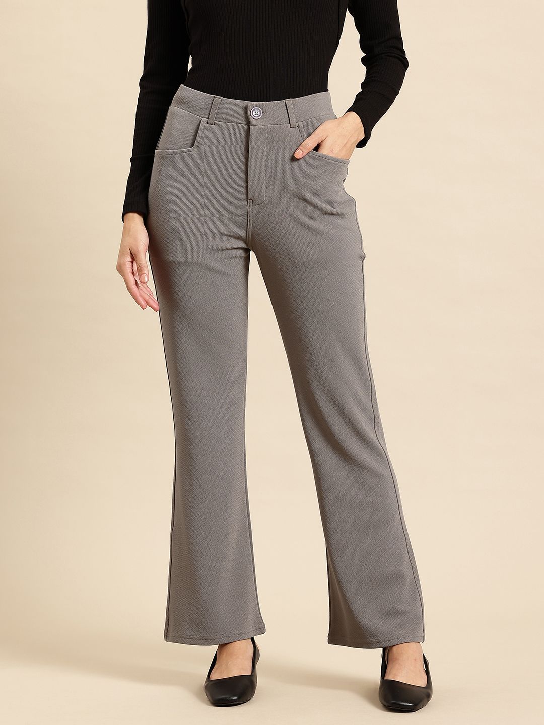 fithub Women Regular Fit Grey Polyester Trousers-picture-12