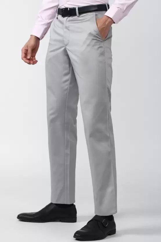 pesado Men Slim Fit Grey Cotton Blend Trousers-picture-16