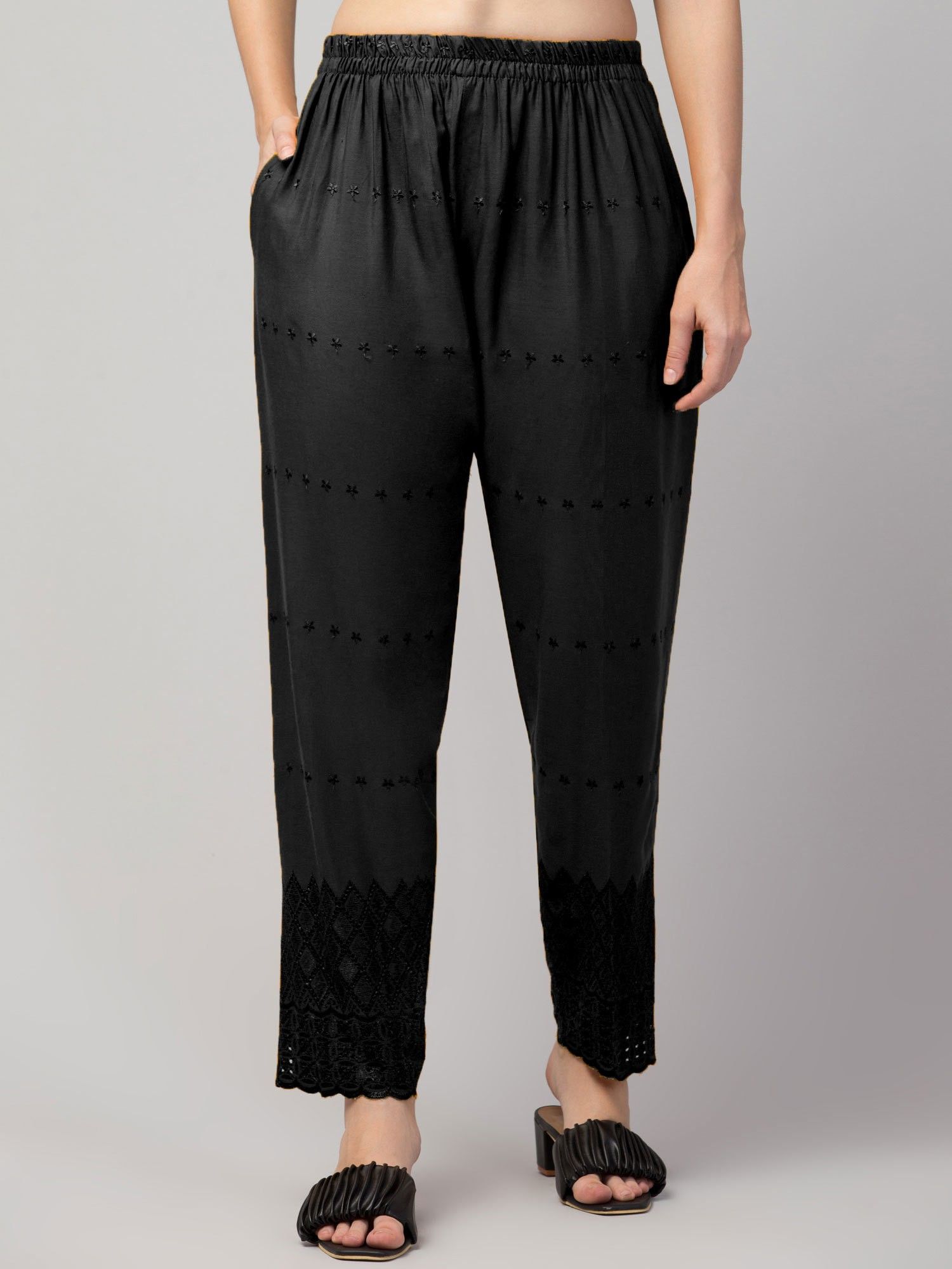 Women Relaxed Black Viscose Rayon Trousers-image-19