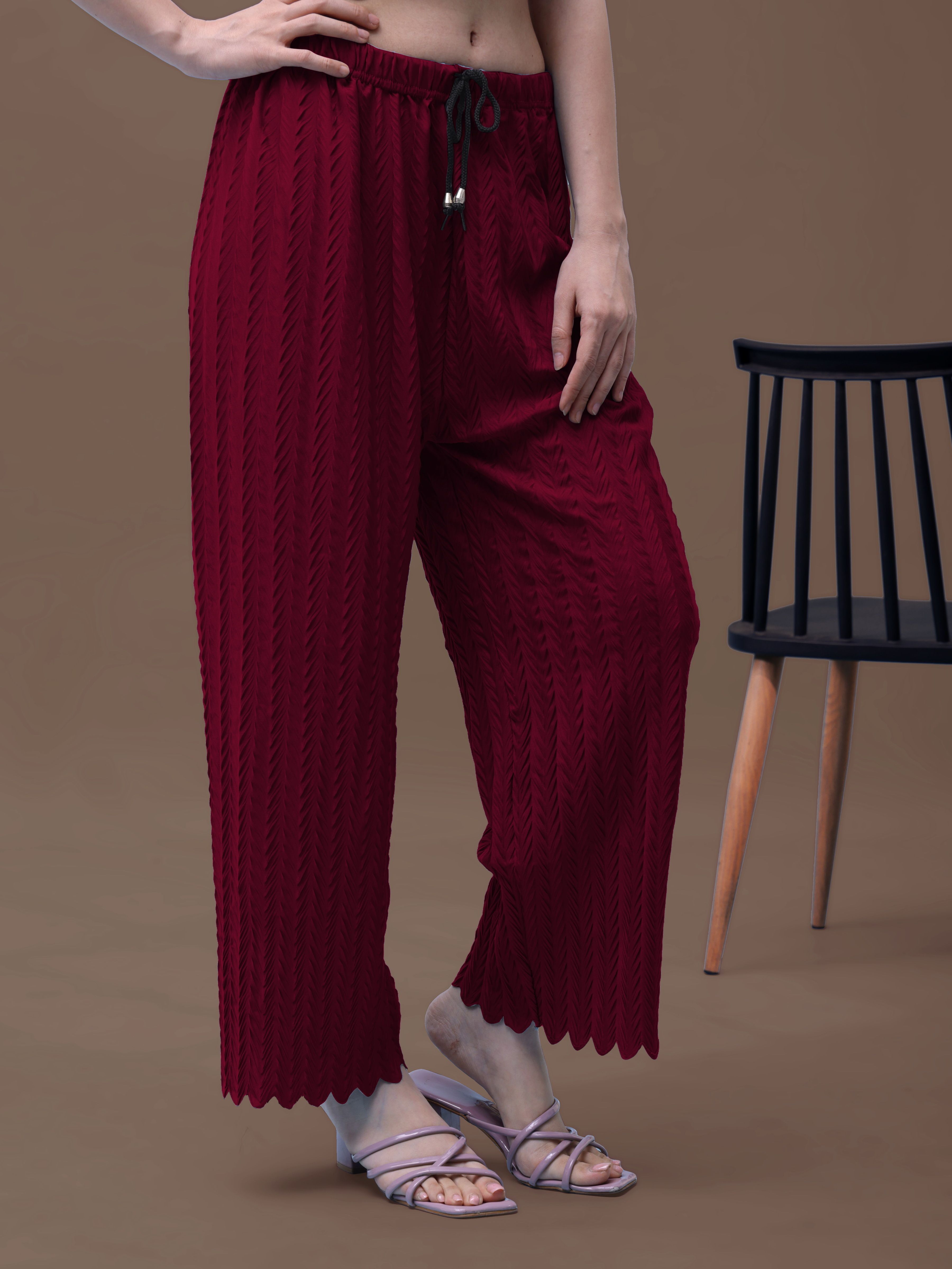 tijarat Women Loose Fit Maroon Lycra Blend Trousers-picture-26