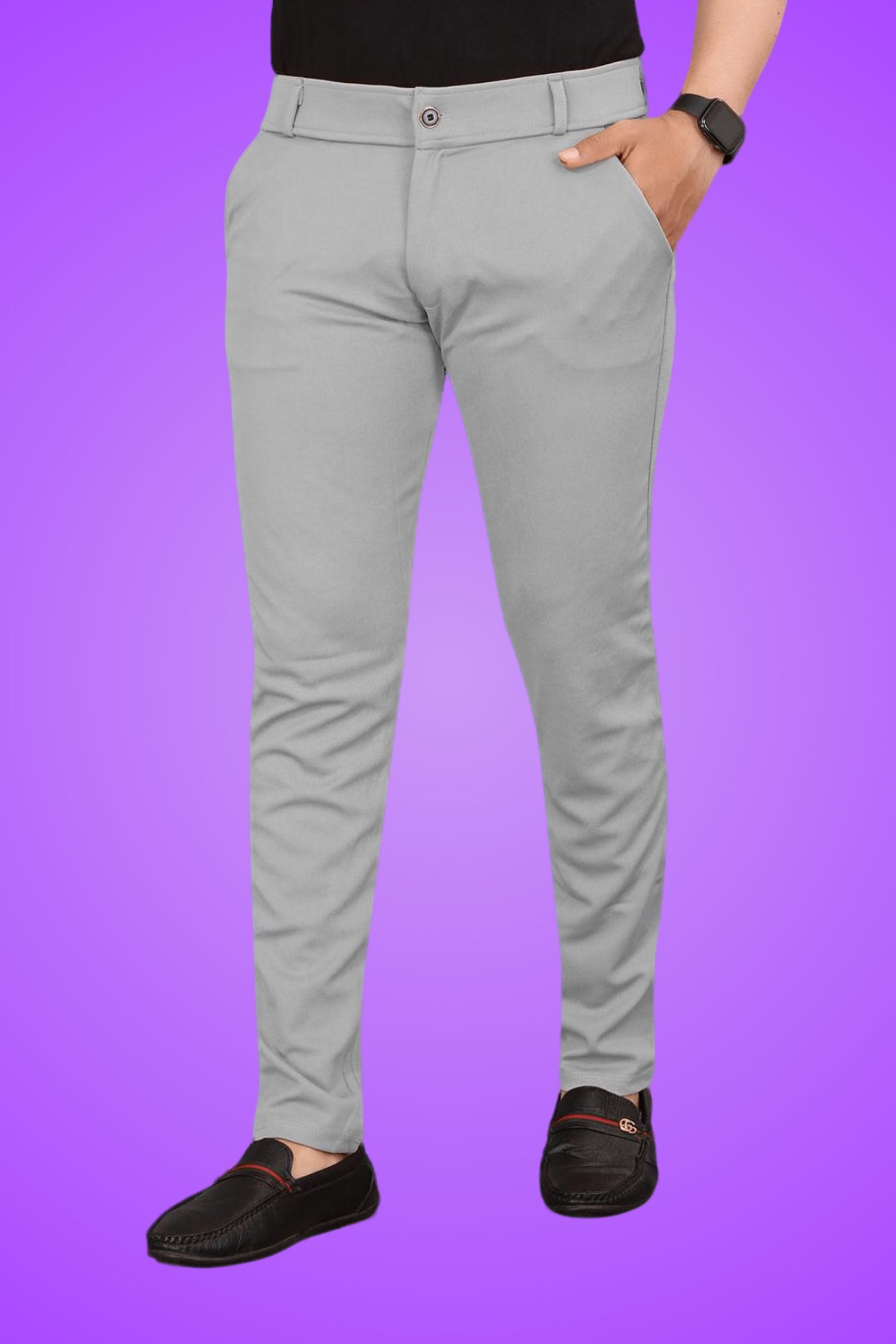 bidatsh trend Men Slim Fit Grey Lycra Blend Trousers-picture-18