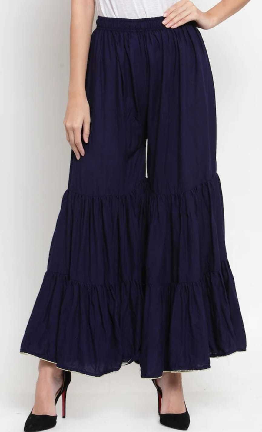 rangkriti Women Flared Dark Blue Viscose Rayon Trousers-picture-14