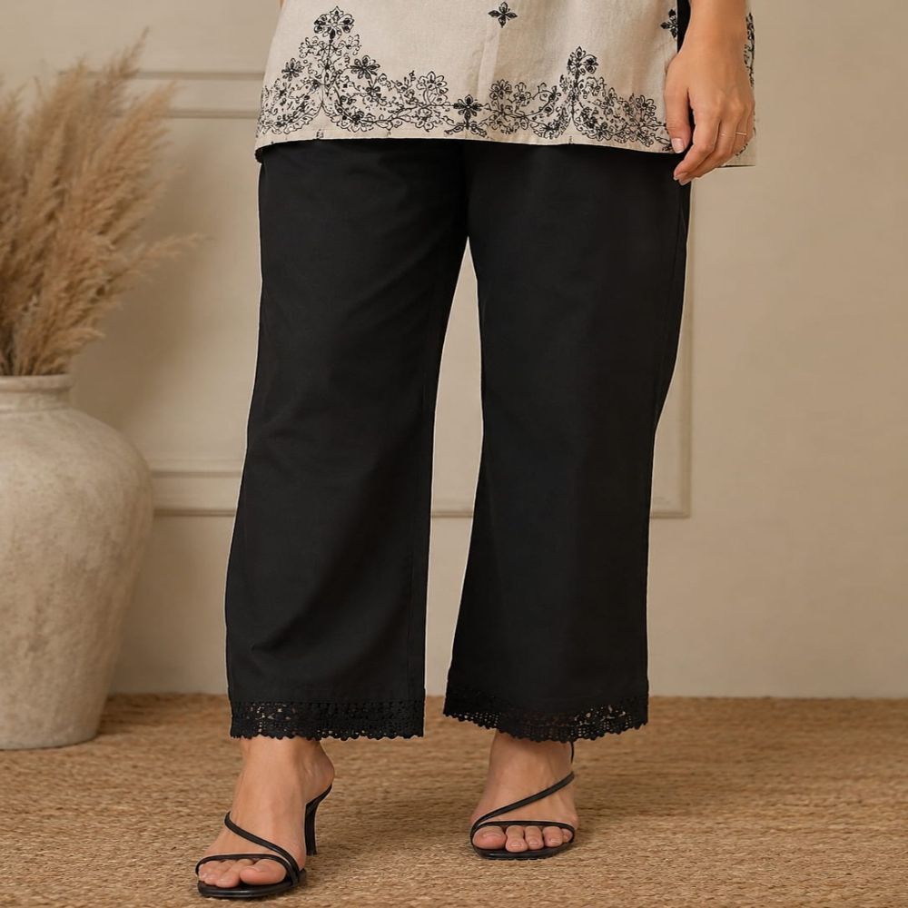 m a textile Women Straight Fit Black Cotton Blend Trousers-picture-33