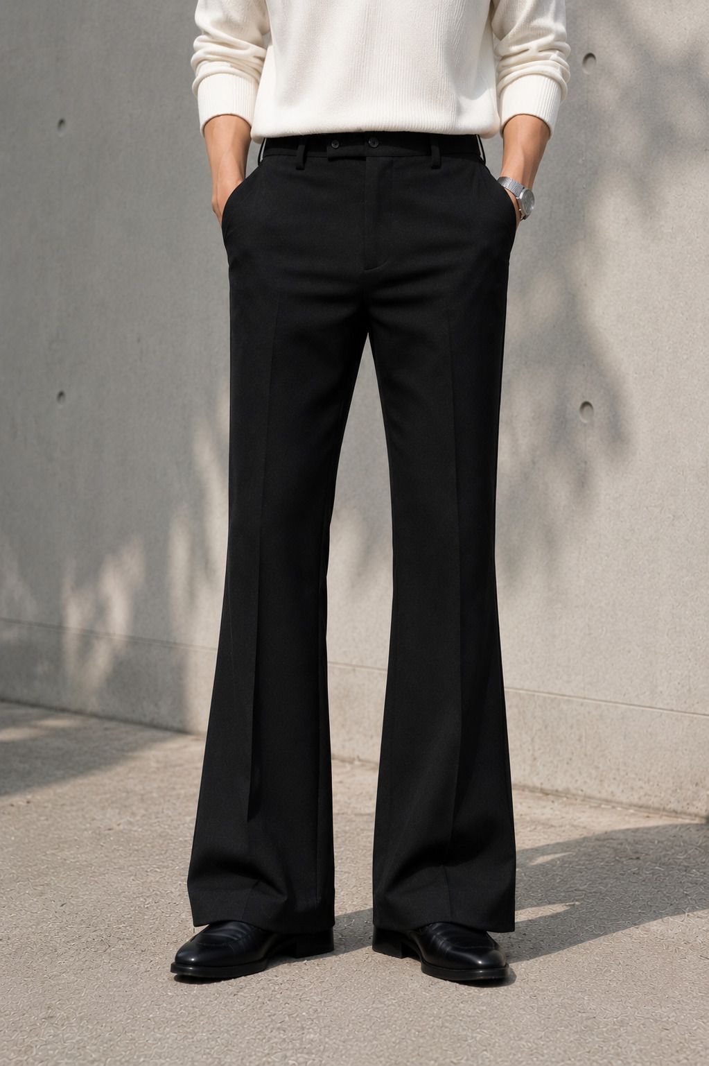 Men Flared Black Cotton Blend Trousers-image-41