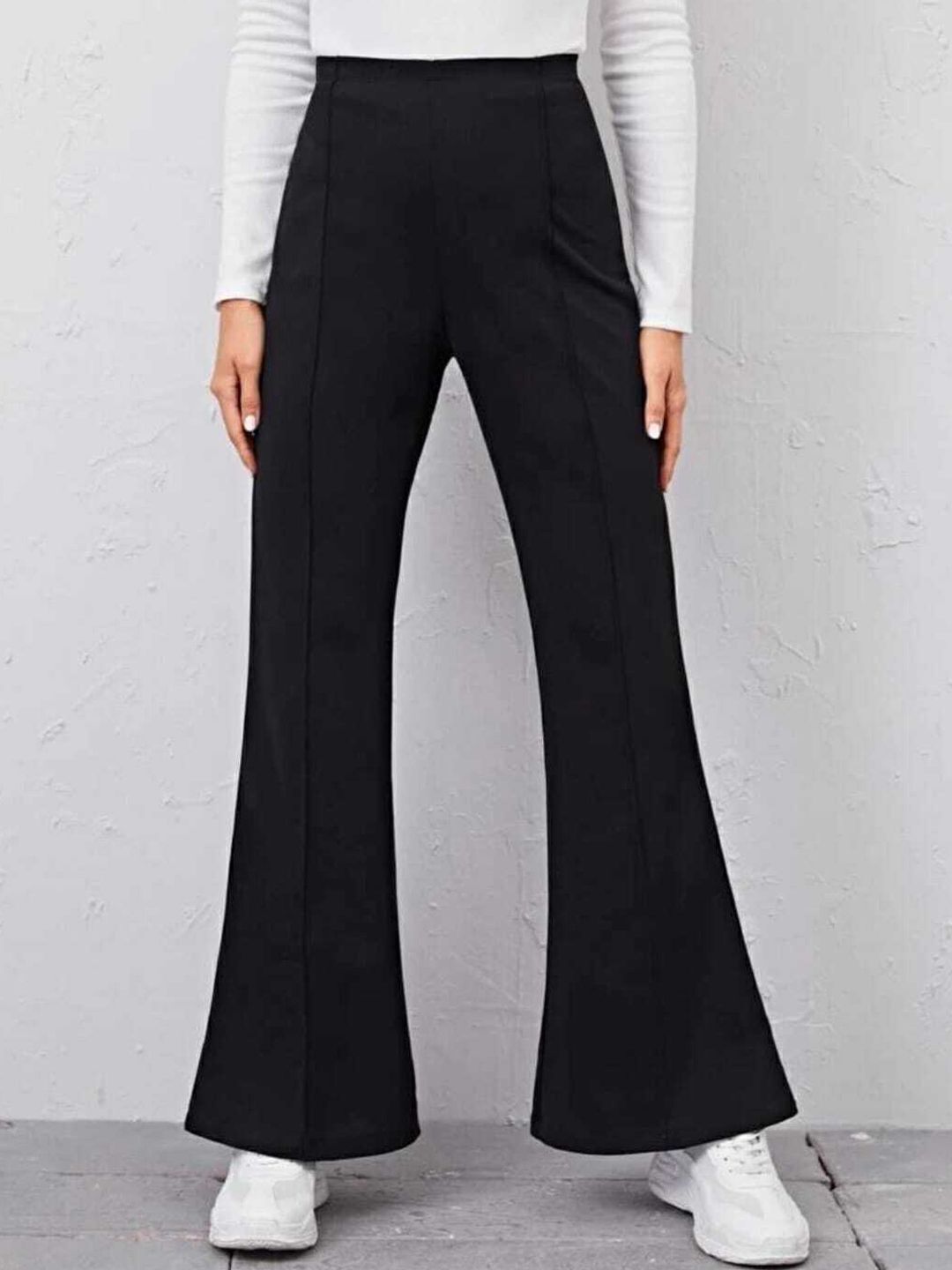 broadstar Women Flared Black Lycra Blend Trousers-picture-9