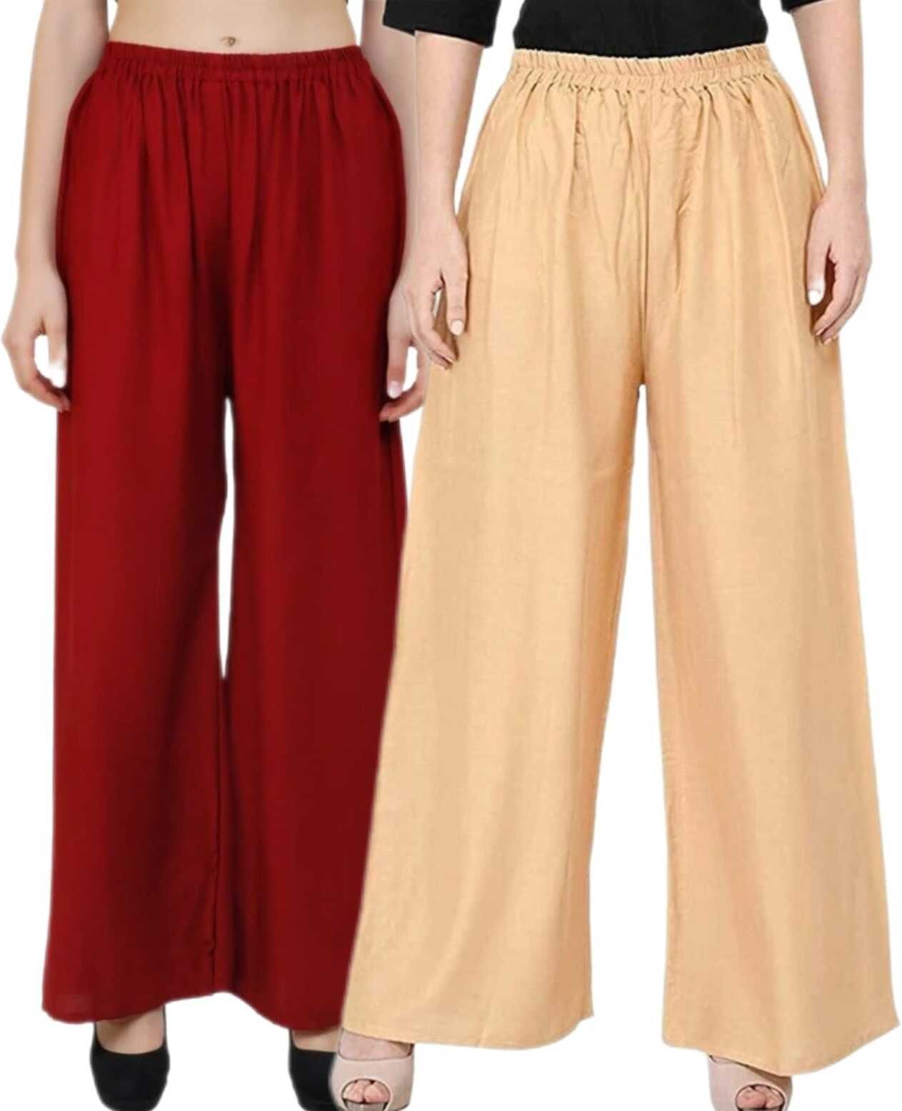 vestment Pack of 2 Women Regular Fit Beige, Black, Blue, Green, Grey, Khaki, Light Green, Maroon, Multicolor, Pink, Purple, Red, White, Yellow Viscose Rayon Trousers-picture-44