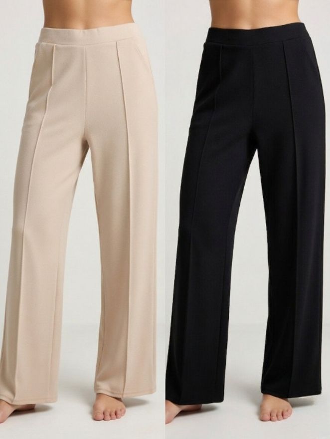 jackmail Pack of 2 Women Loose Fit Beige, Black Lycra Blend Trousers-picture-18
