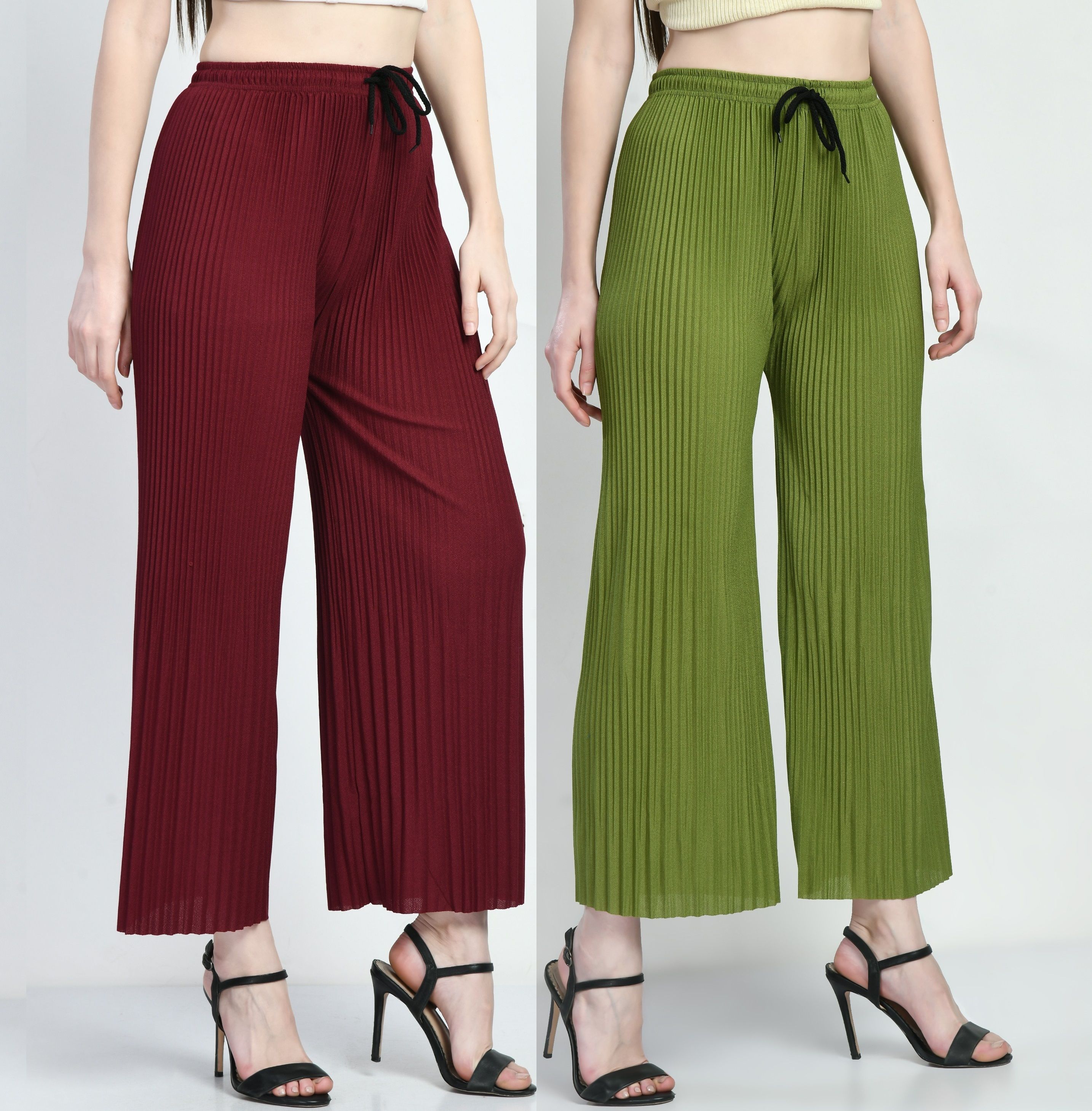 Pack of 2 Women Regular Fit Maroon, Light Green Cotton Blend Trousers-image-26