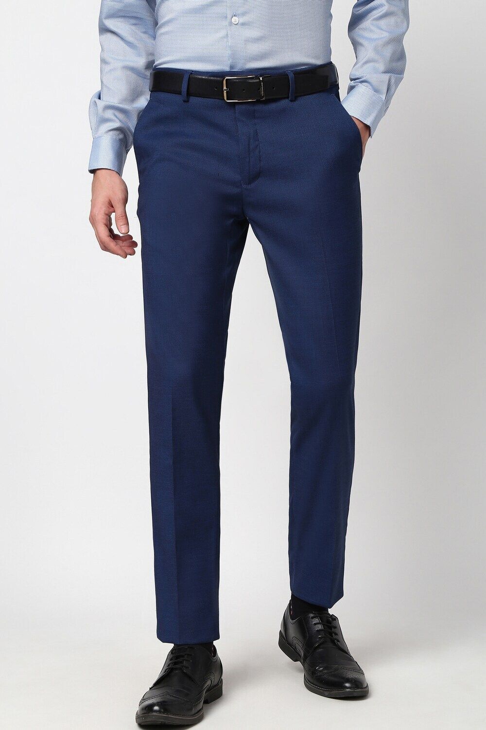 Men Slim Fit Blue Polyester Trousers-image-16