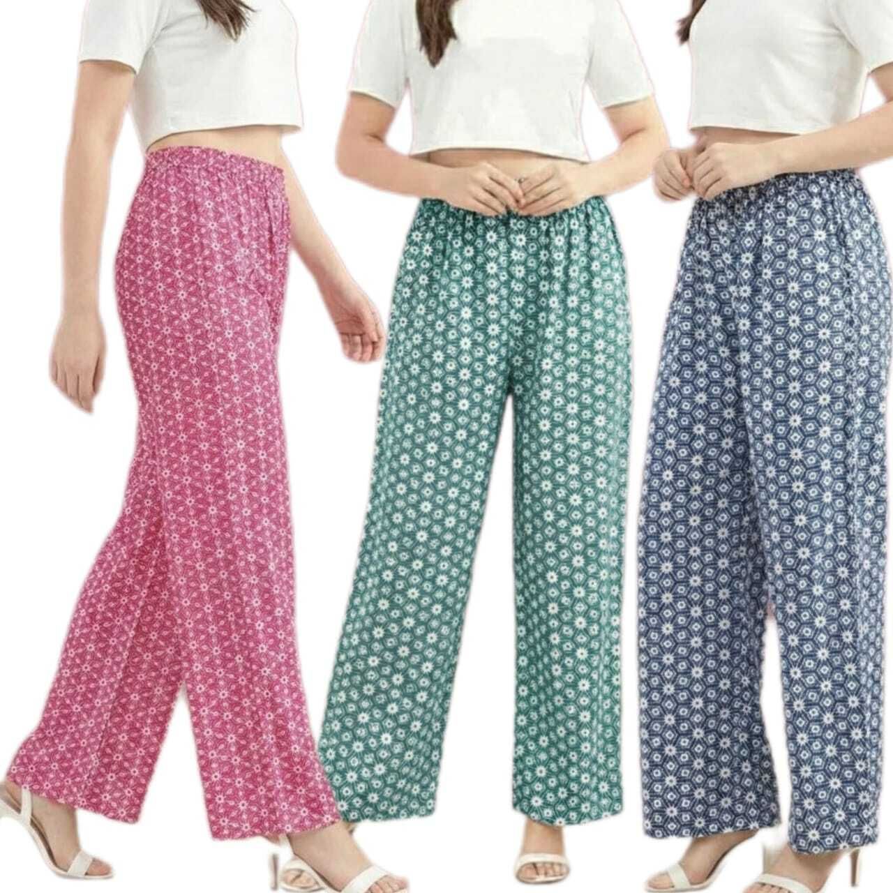 Pack of 3 Women Relaxed Green, Multicolor Lycra Blend Trousers-image-32