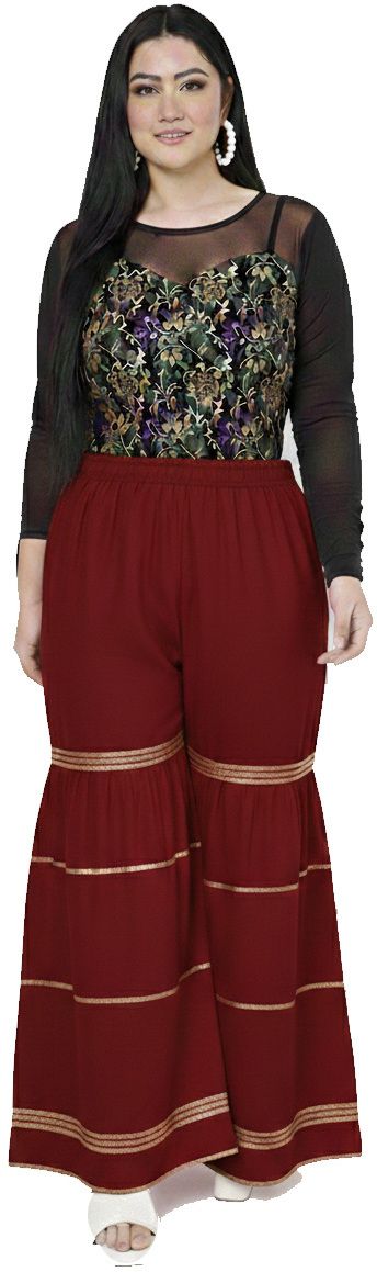 Women Regular Fit Maroon Viscose Rayon Trousers