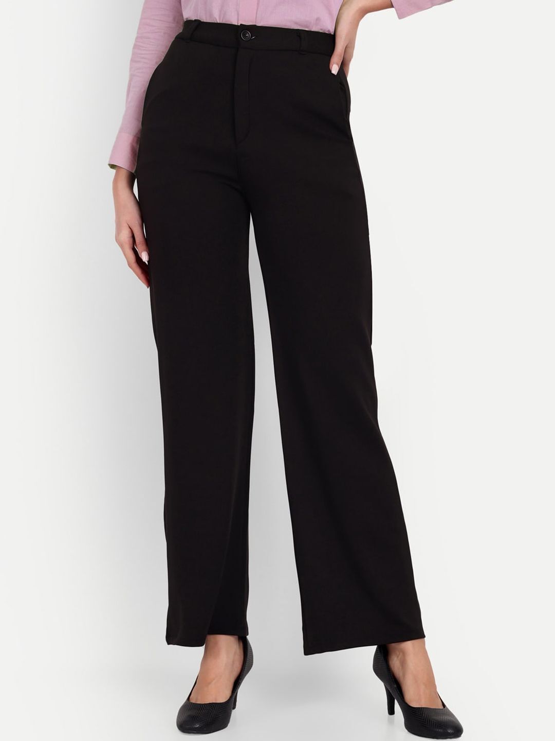 Women Loose Fit Black Lycra Blend Trousers-image-37