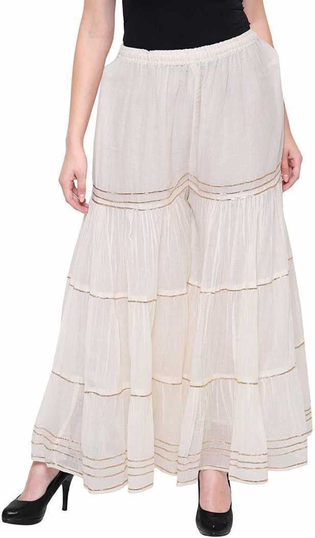 Women Flared White Viscose Rayon Trousers