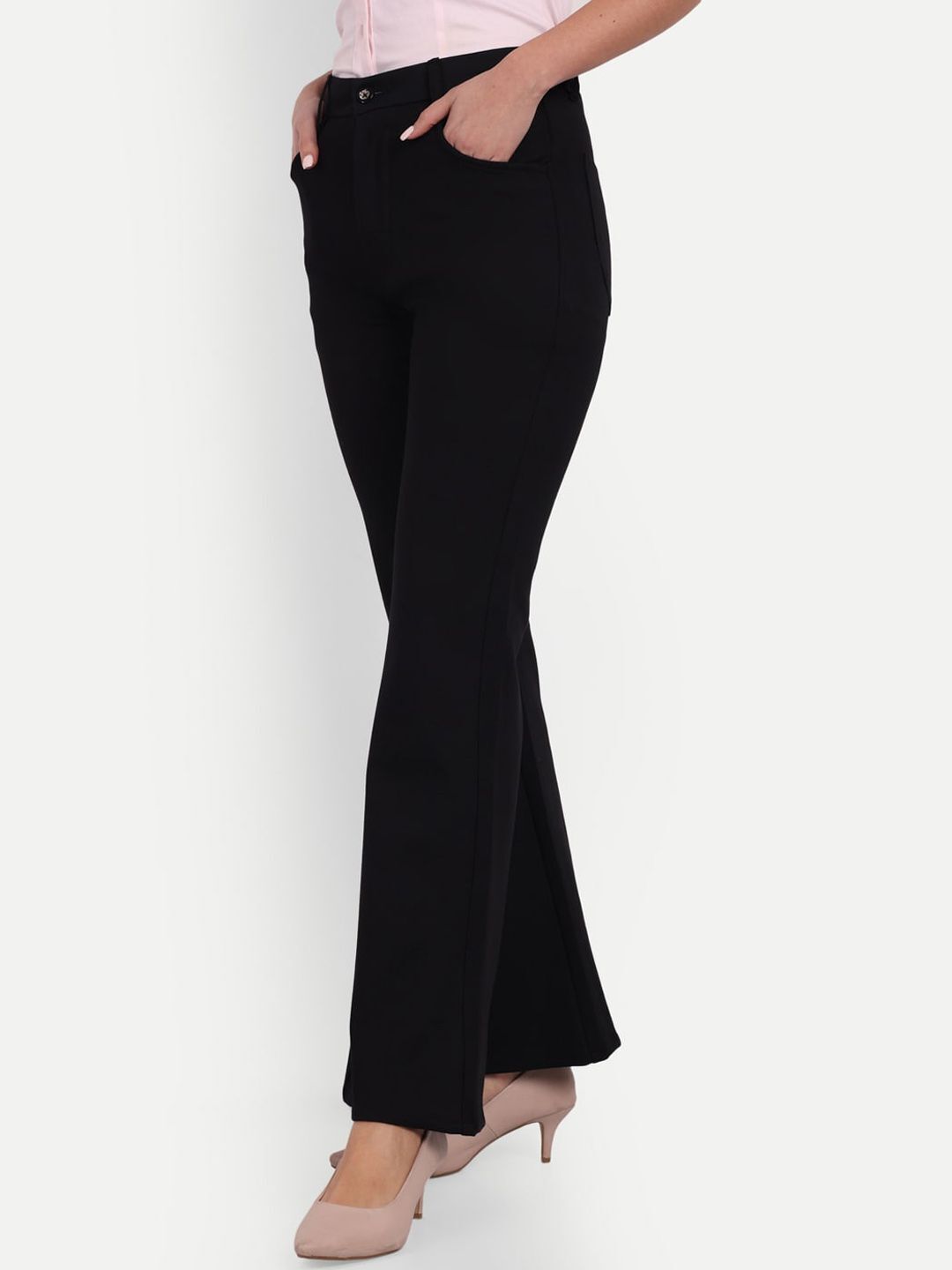 broadstar Women Flared Black Lycra Blend Trousers-picture-36