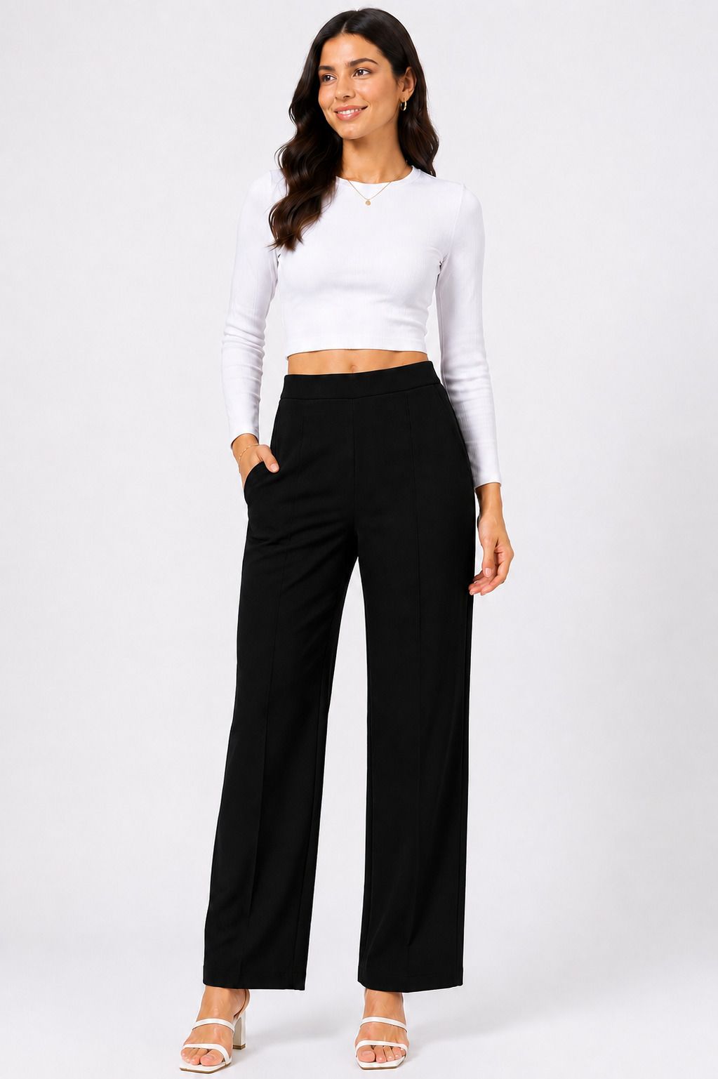 Women Straight Fit Black Lycra Blend Trousers-image-22