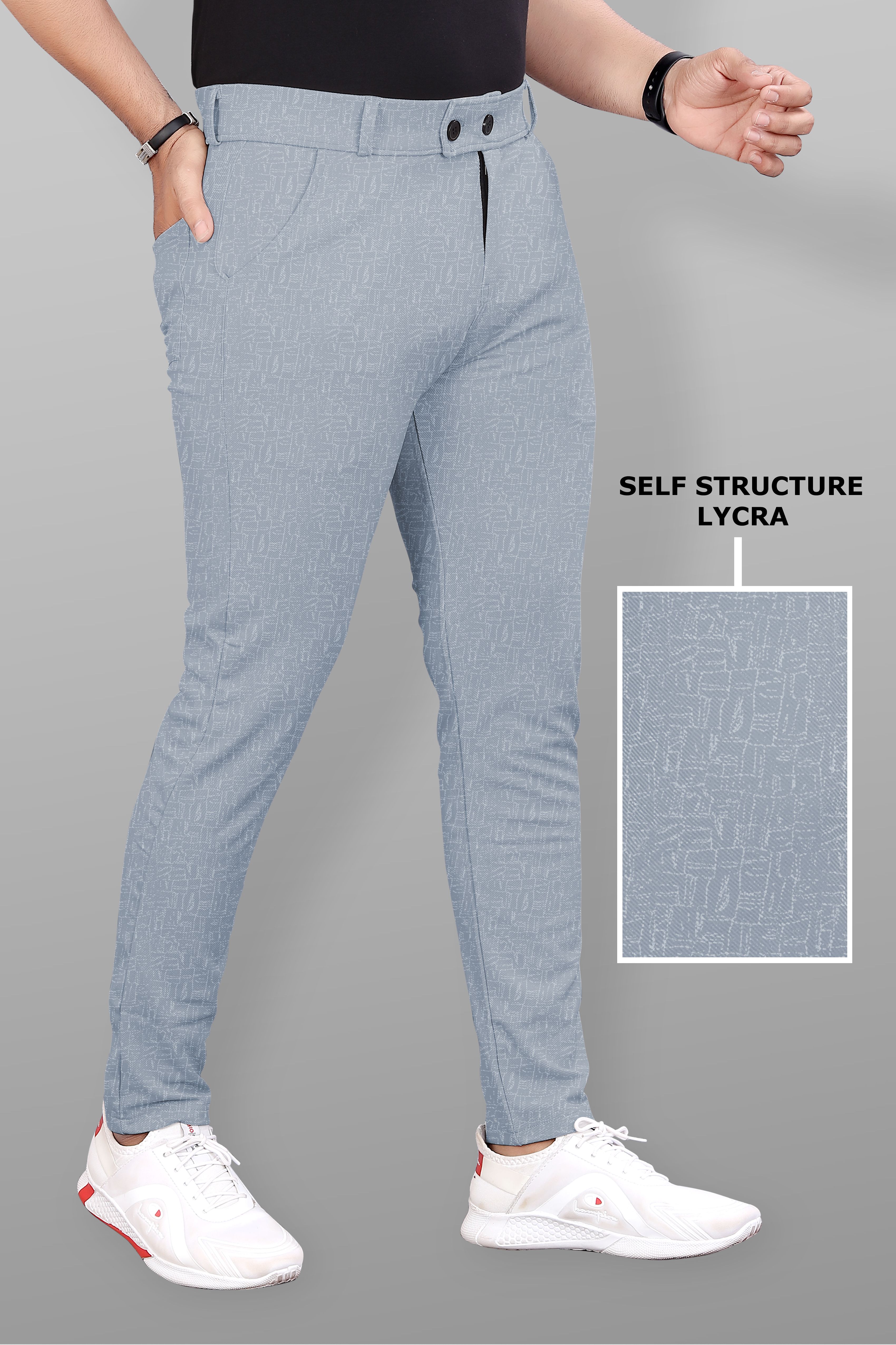 combraided Men Slim Fit Silver Lycra Blend Trousers-picture-28