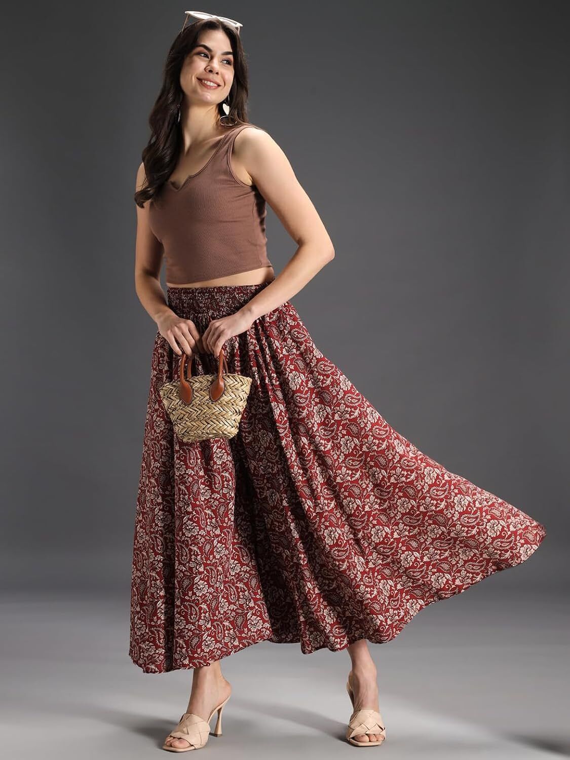 Women Flared Maroon Viscose Rayon Trousers-image-42