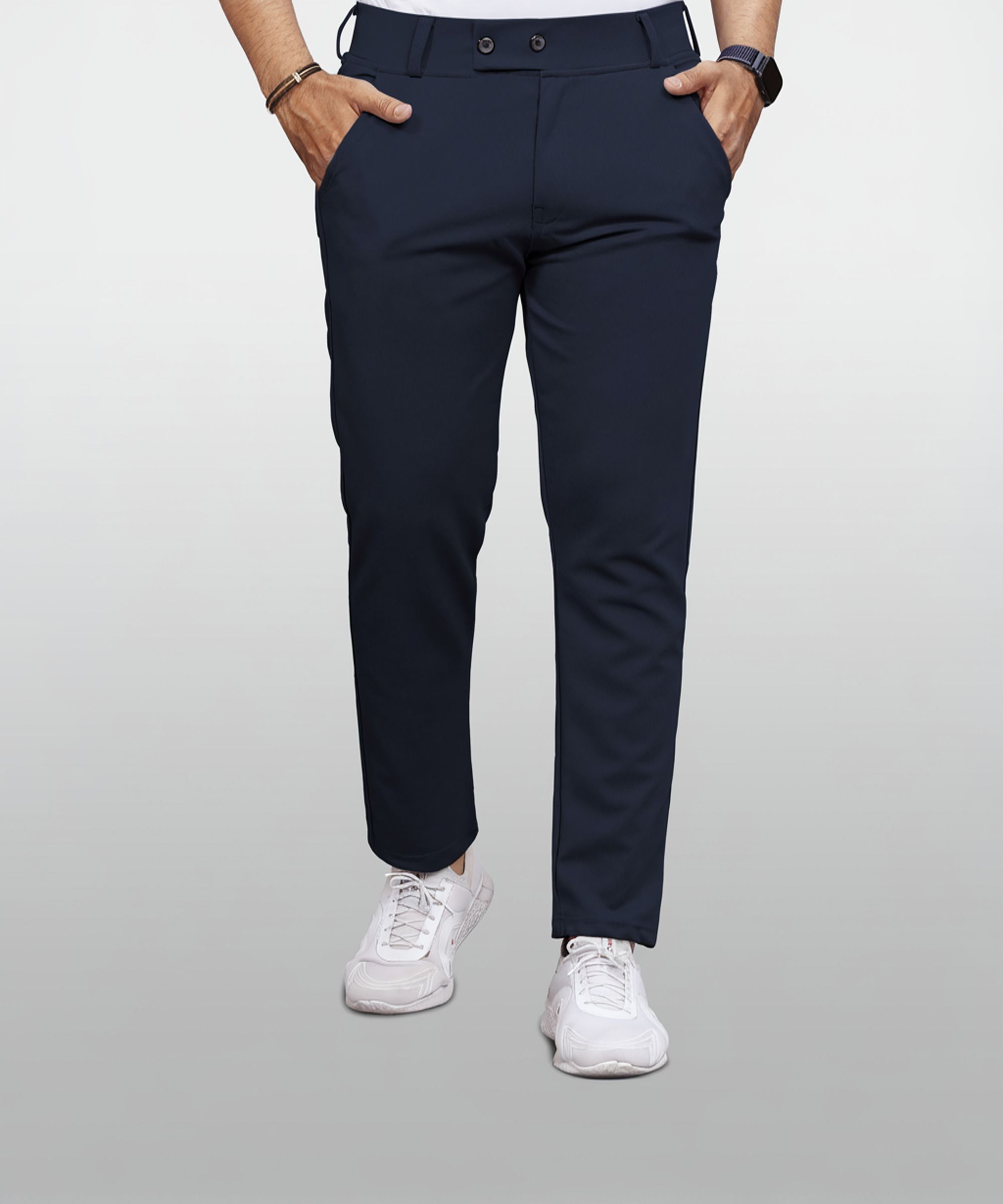 vebnor Men Regular Fit Dark Blue Lycra Blend Trousers-picture-36