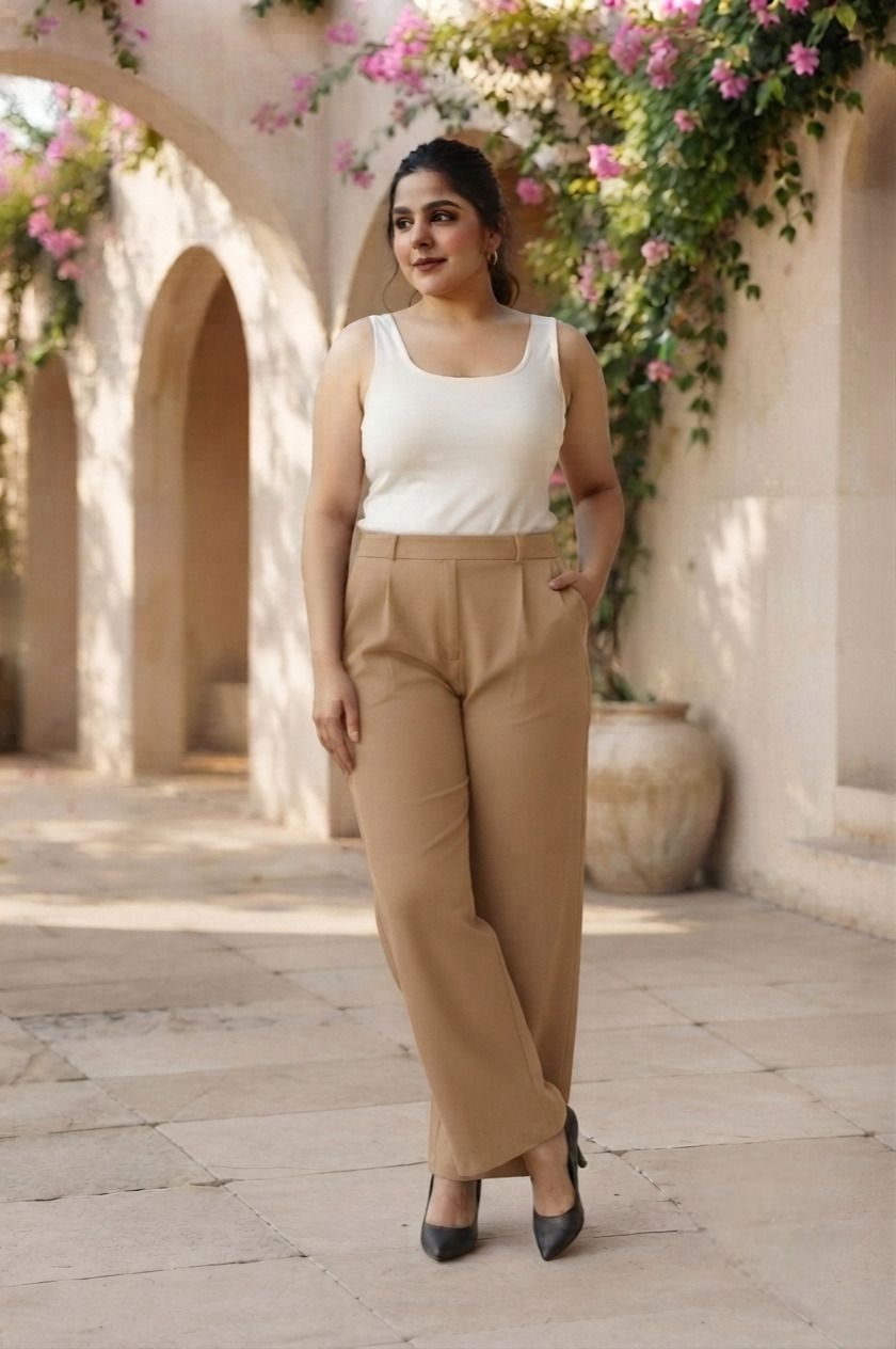 sqew Women Loose Fit Beige Cotton Blend Trousers-picture-12