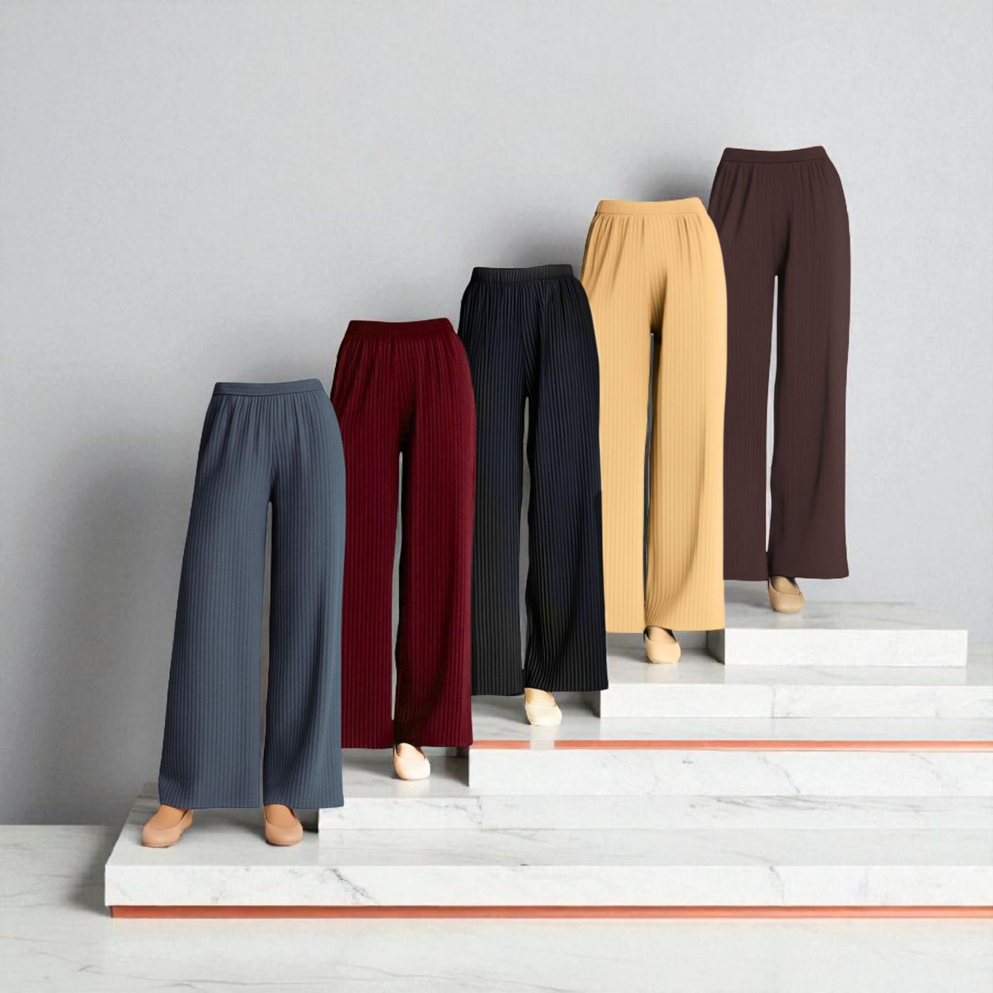 Pack of 5 Women Regular Fit Grey Lycra Blend Trousers