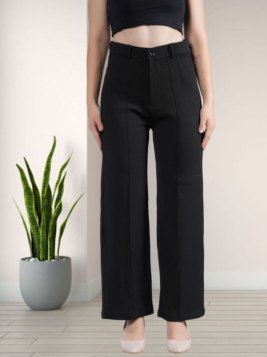 neysa Women Regular Fit Black Cotton Blend Trousers-picture-10