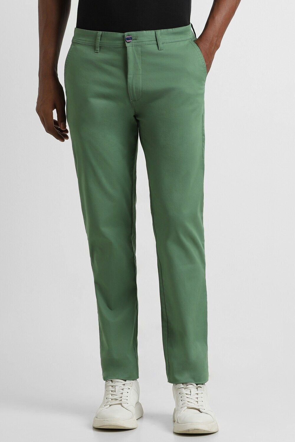 peter england Men Slim Fit Green Cotton Blend Trousers-picture-12