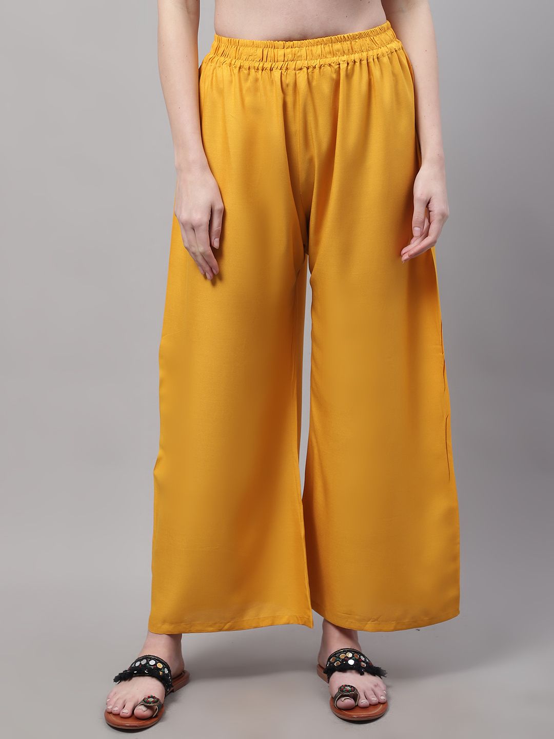 Men Flared Yellow Viscose Rayon Trousers