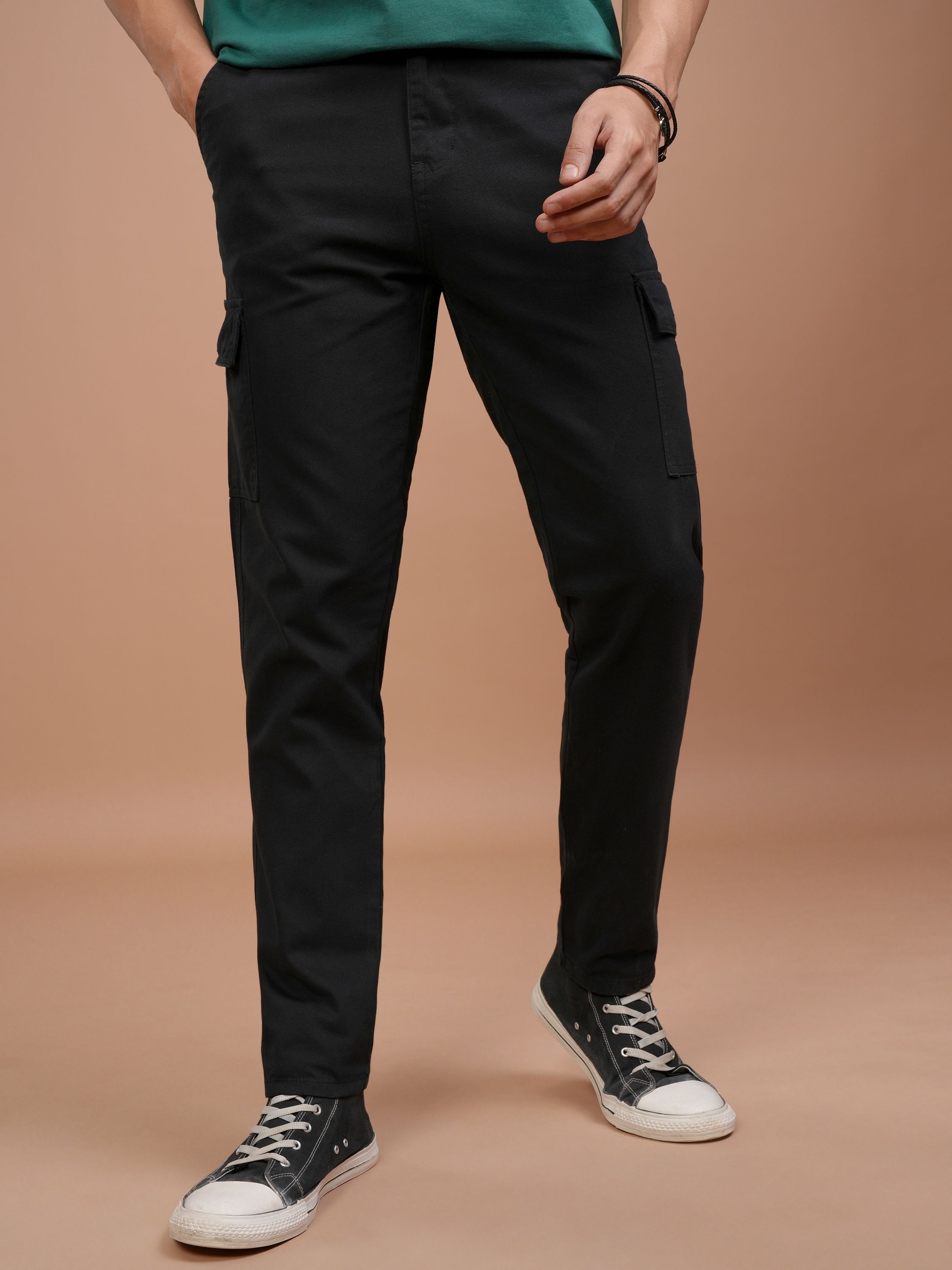 highlander Men Regular Fit Black Pure Cotton Trousers-picture-23