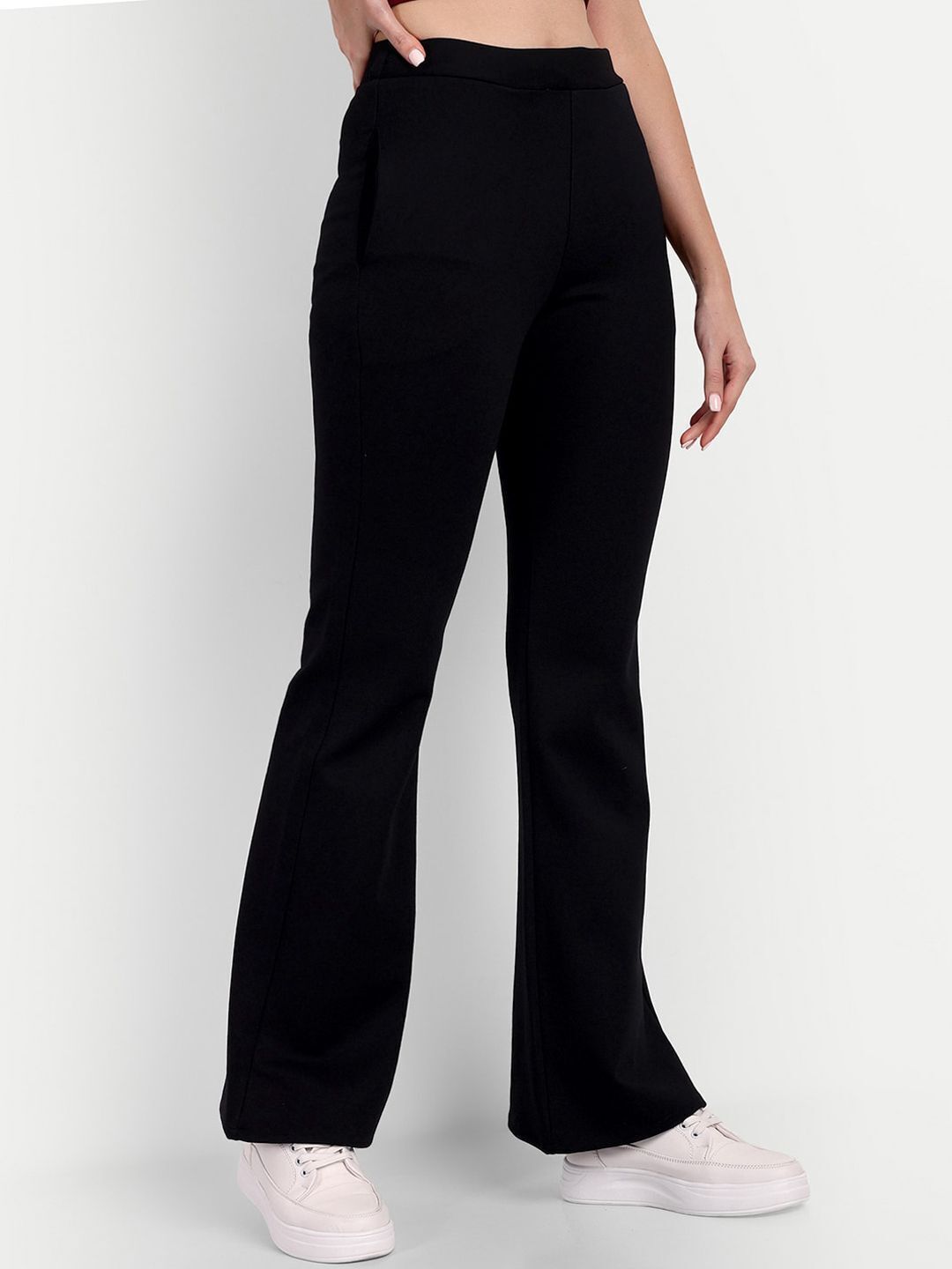 broadstar Women Flared Black Lycra Blend Trousers-picture-11