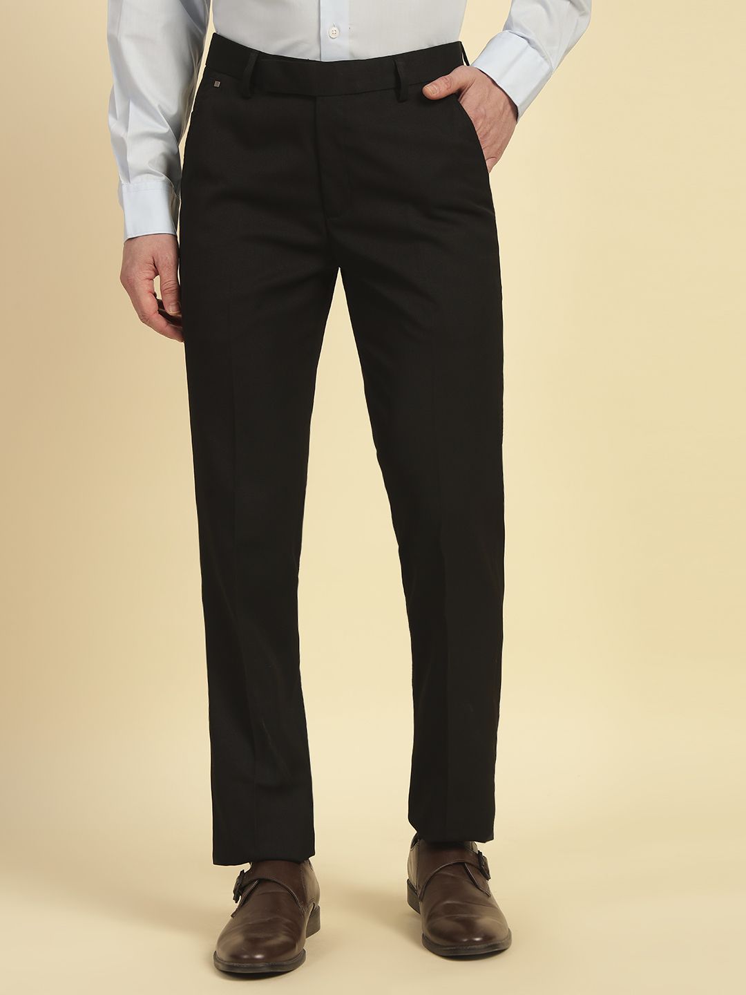 cantabil Men Regular Fit Black Polycotton Trousers-picture-13