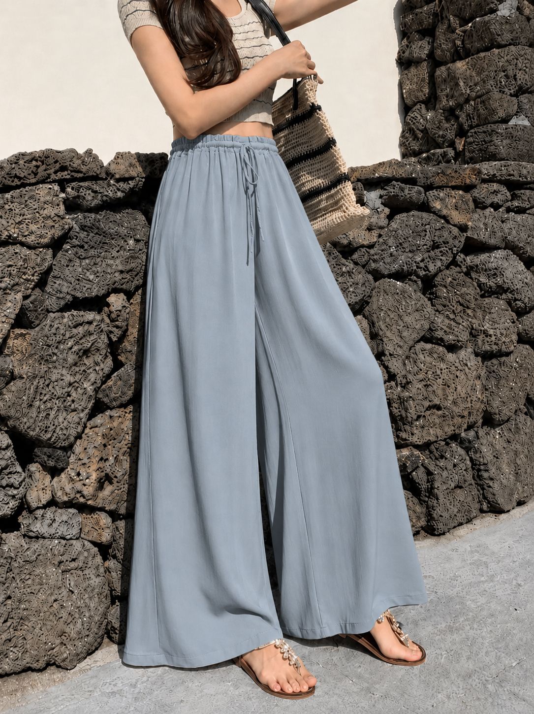 fabflee Women Relaxed Grey Cotton Blend Trousers-picture-12