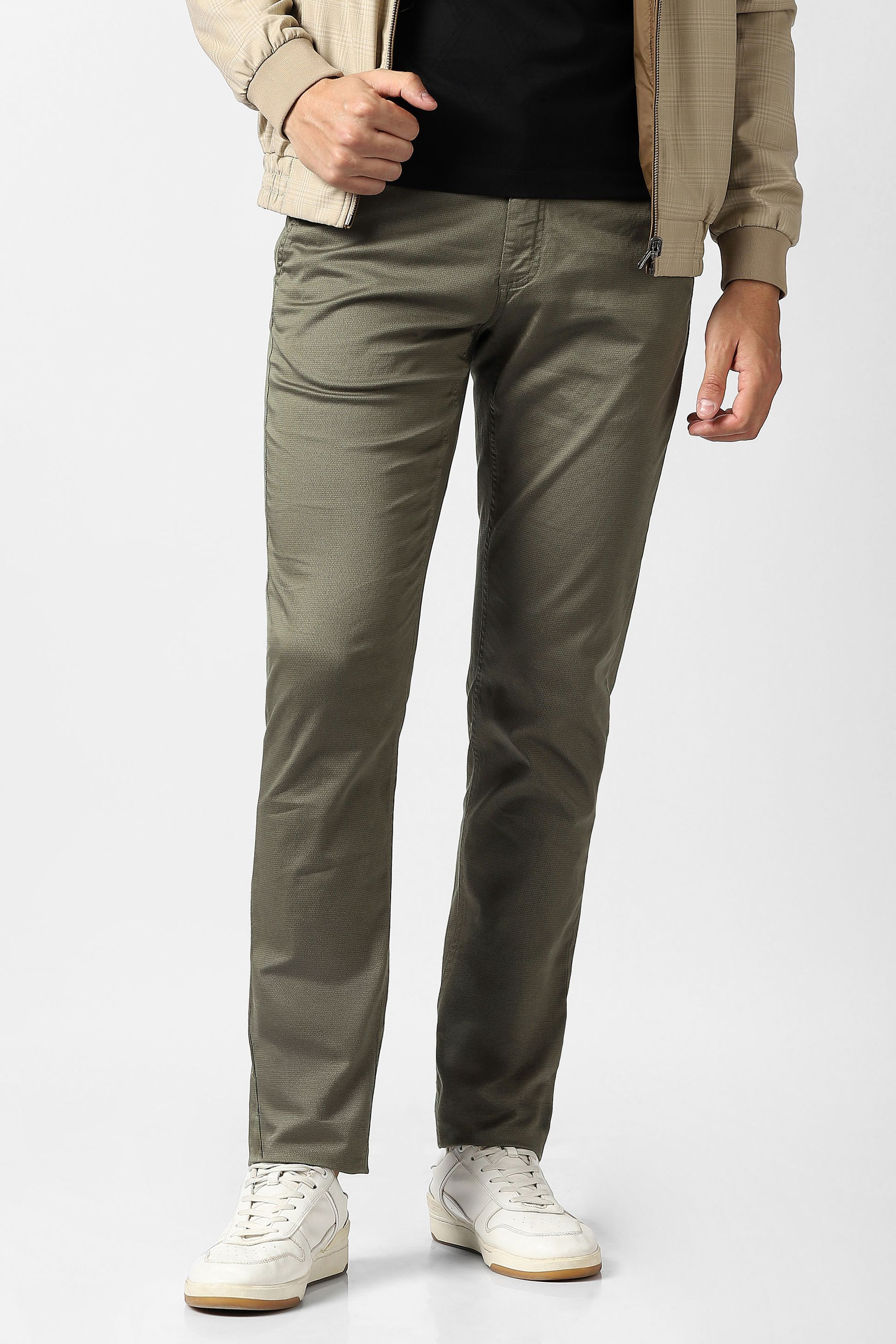 van heusen sport Men Slim Fit Green Cotton Blend Trousers-picture-14