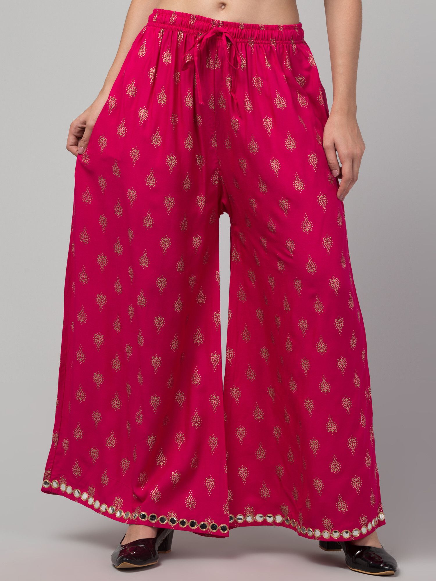 Women Relaxed Pink Viscose Rayon Trousers