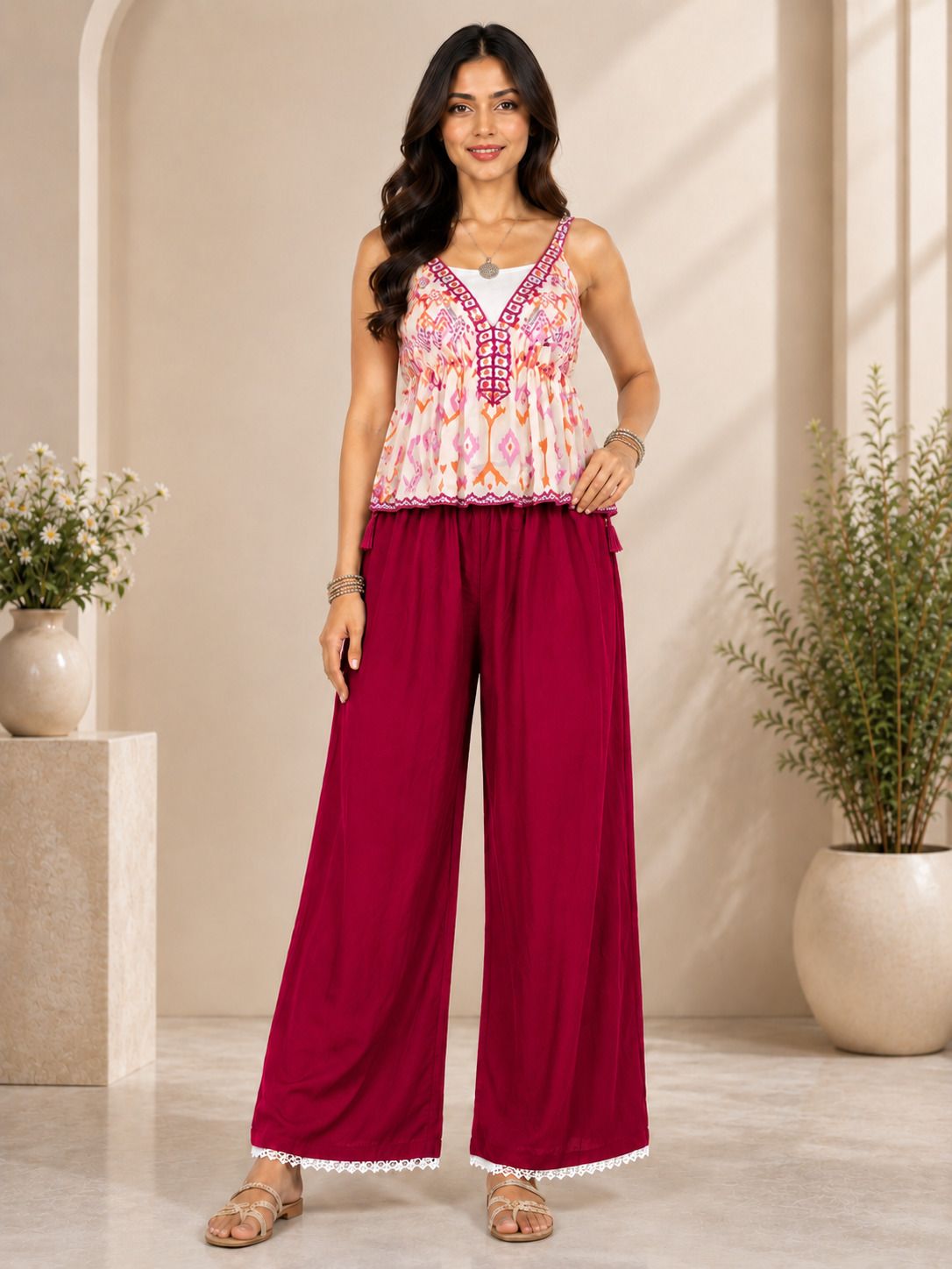 tanushk Women Comfort Fit Maroon Polycotton Trousers-picture-17