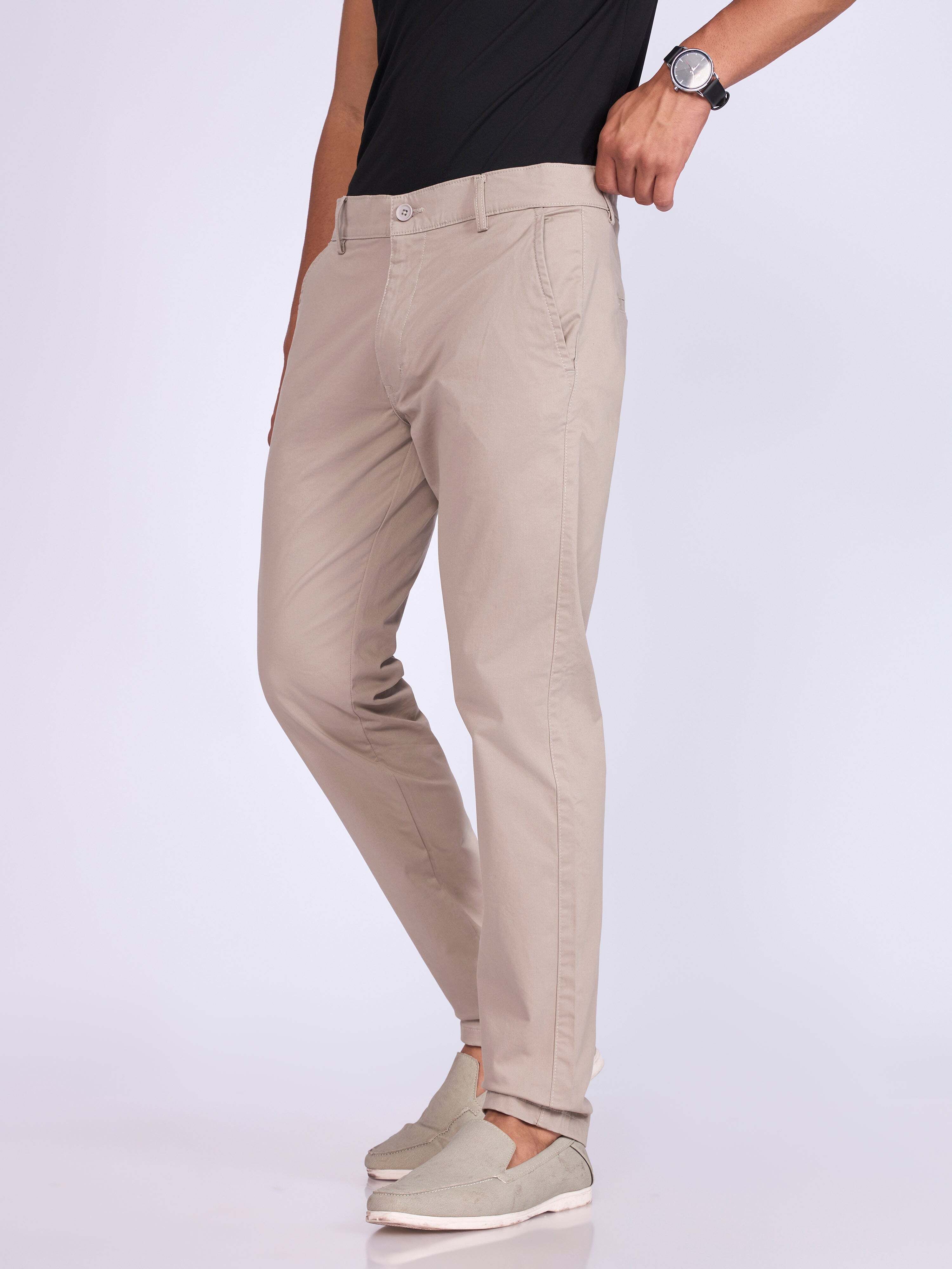 espanshe Men Skinny Fit Beige Pure Cotton Trousers-picture-25