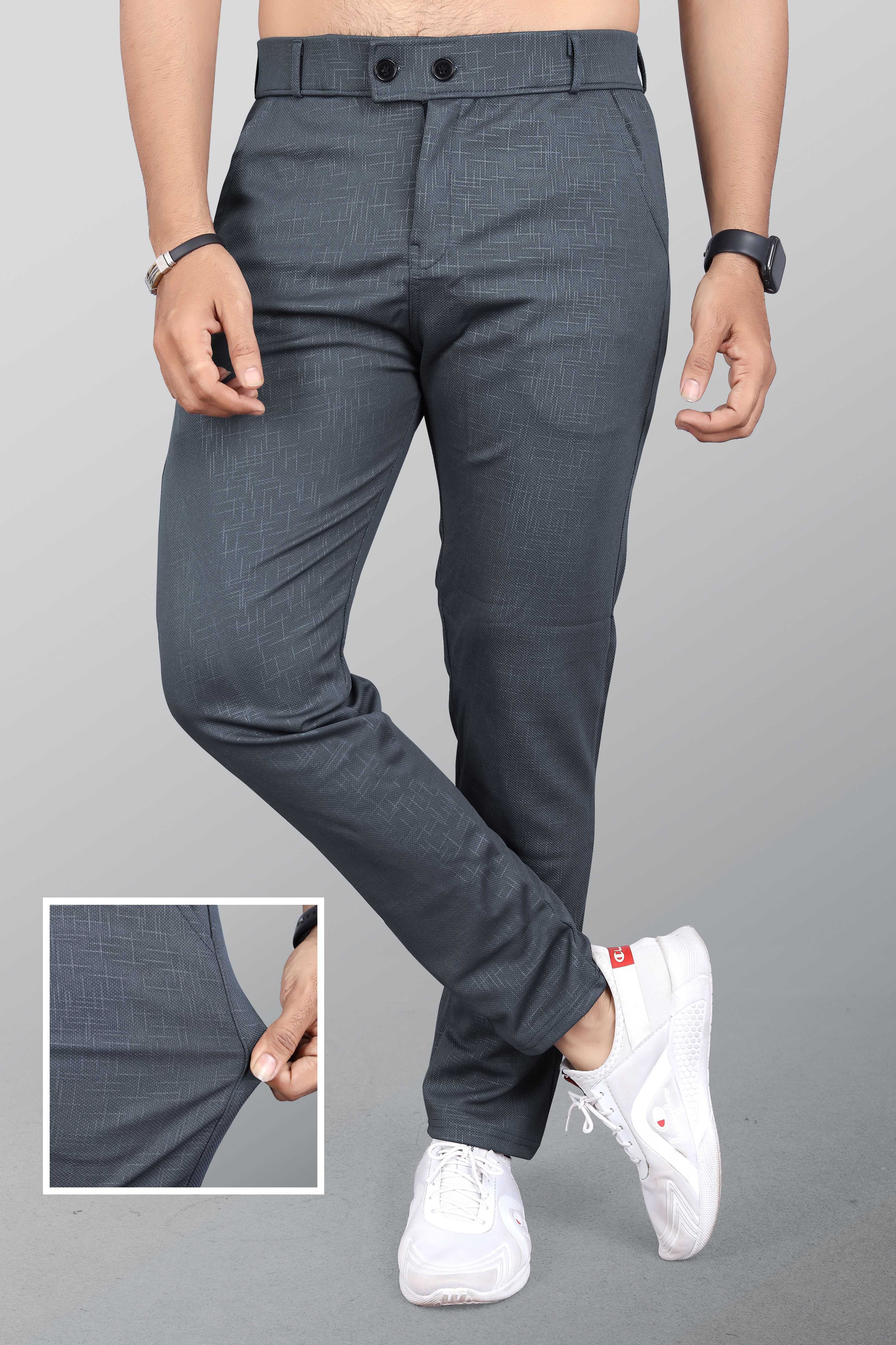 Men Relaxed Grey Linen Blend Trousers