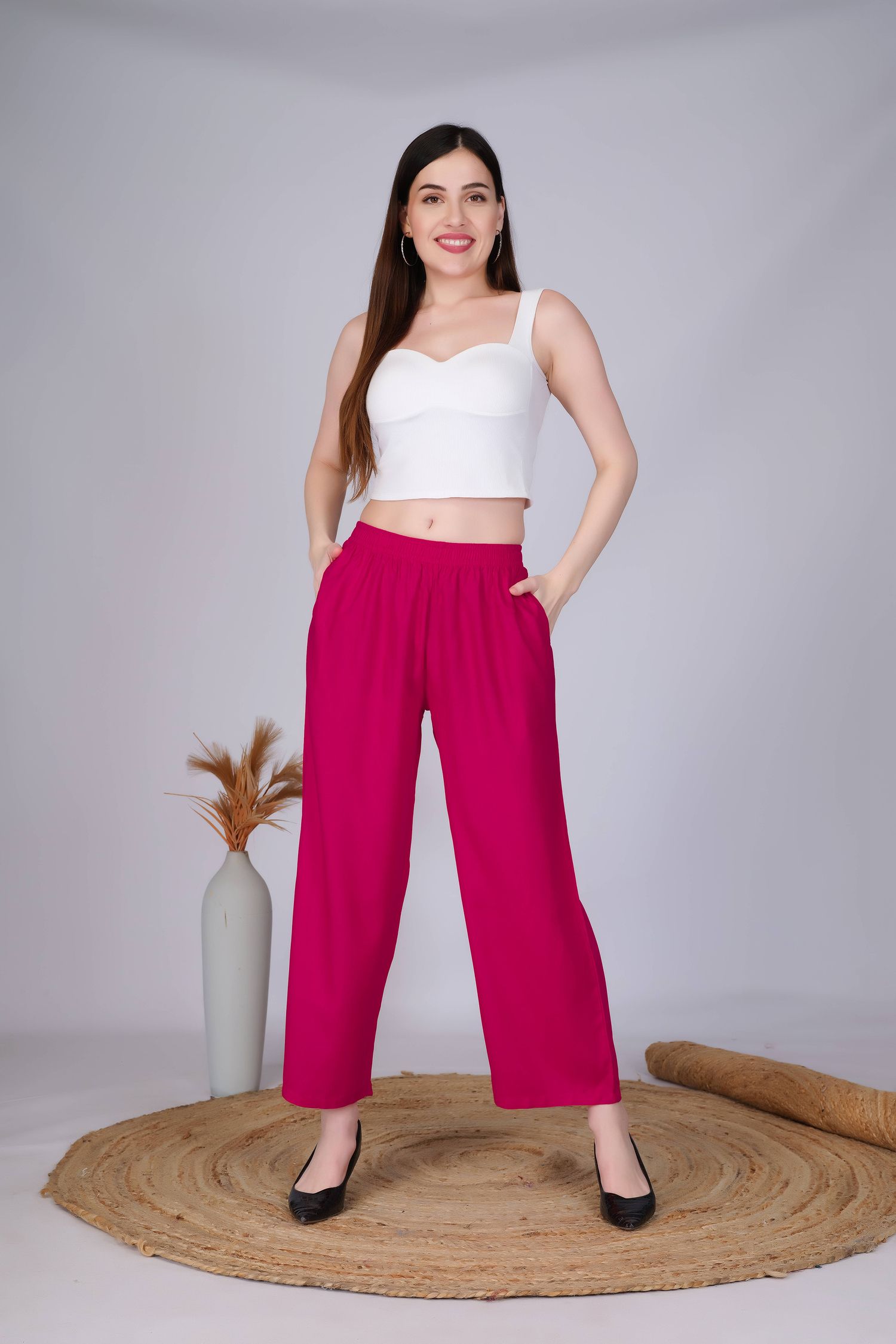 vivika Women Straight Fit Pink Viscose Rayon Trousers-picture-21