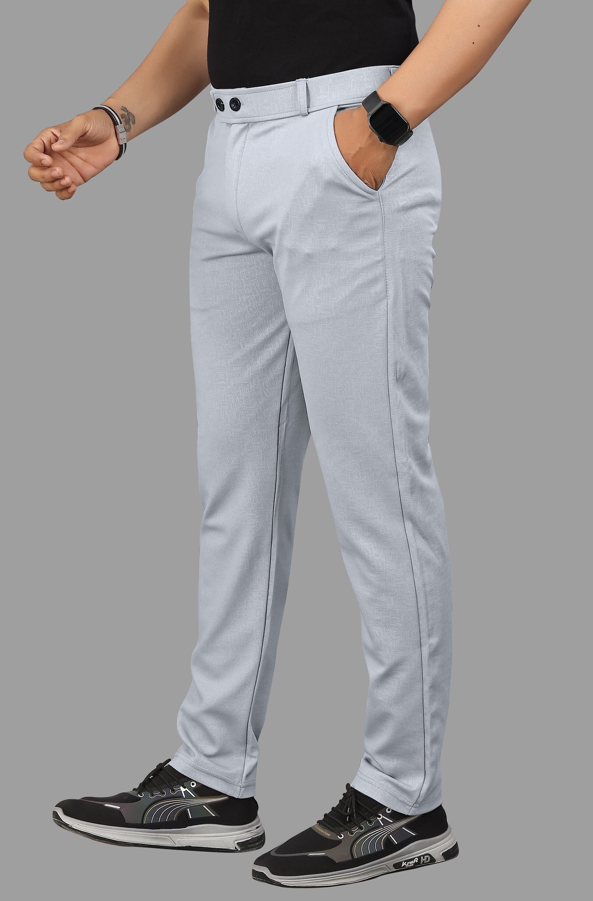 combraided Men Slim Fit Silver Lycra Blend Trousers-picture-22