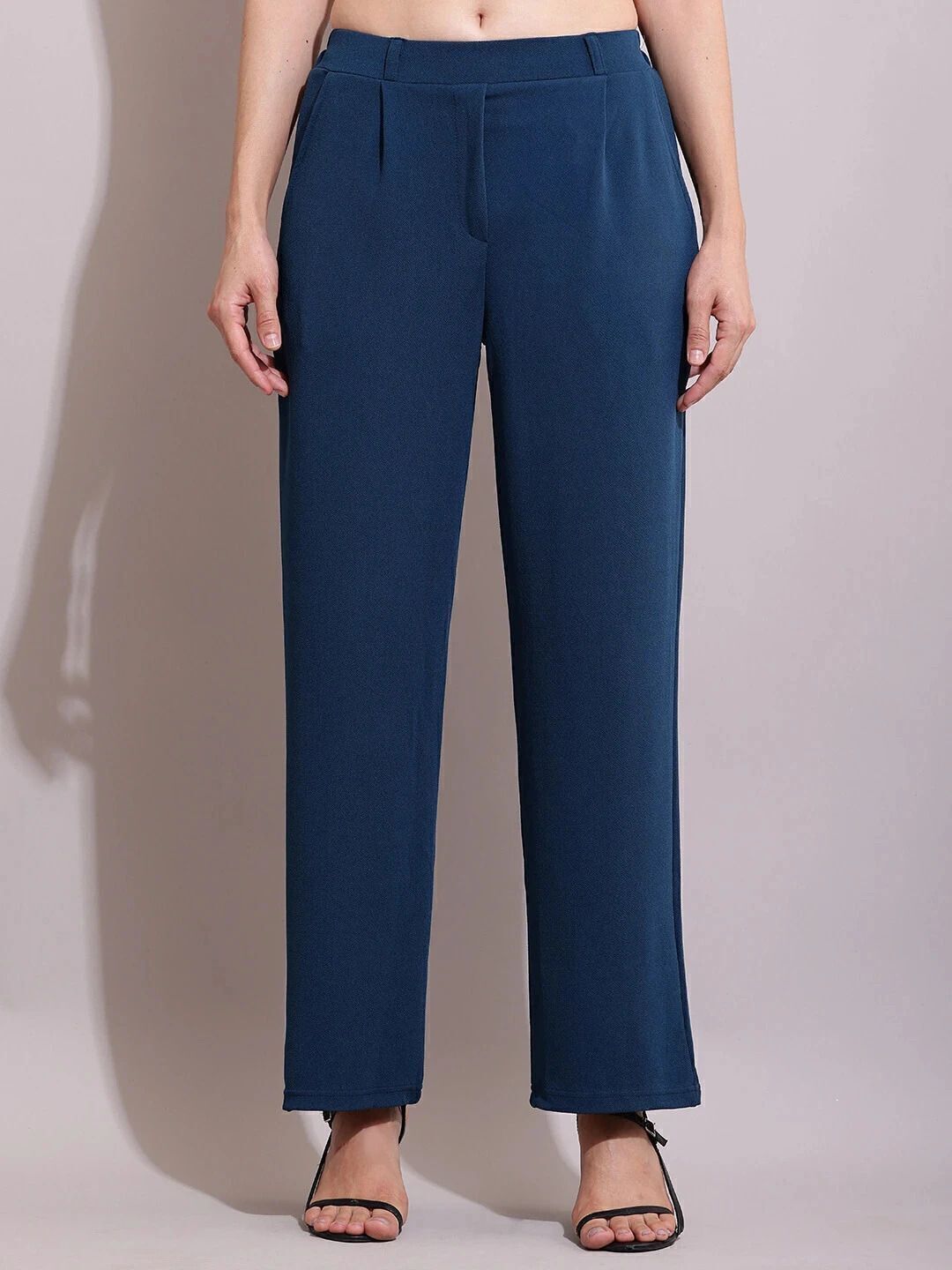 sqew Women Loose Fit Blue Lycra Blend Trousers-picture-31