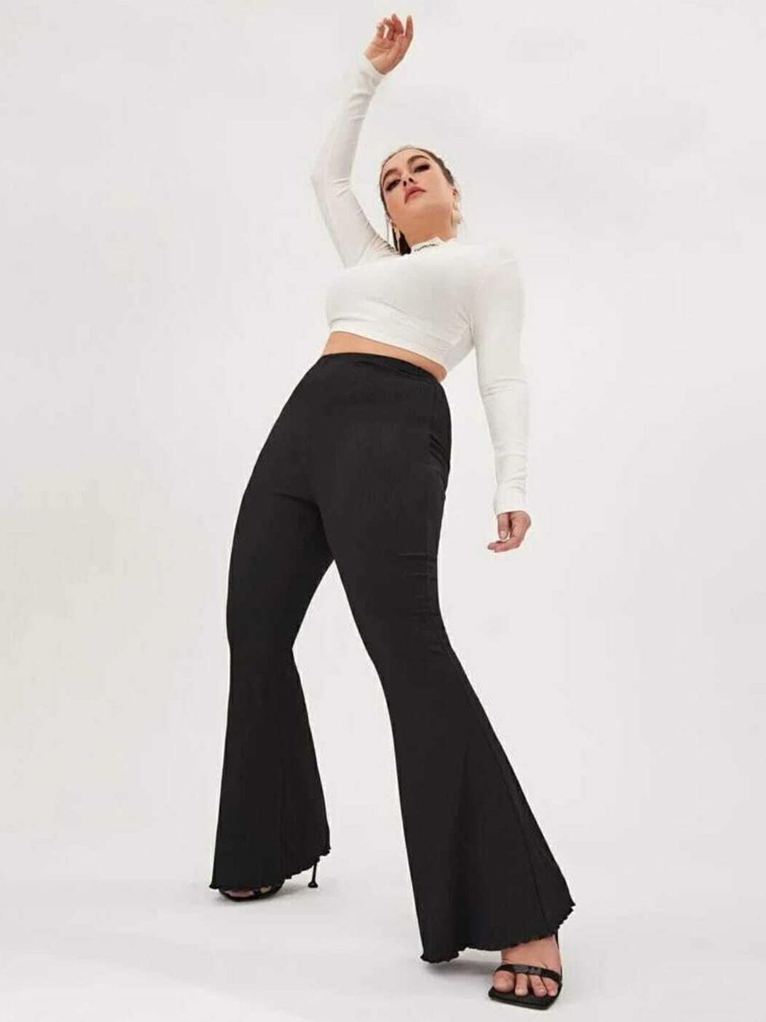 broadstar Women Flared Black Lycra Blend Trousers-picture-16