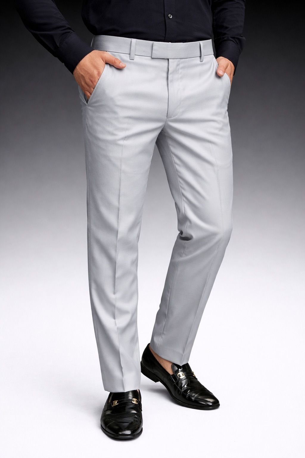 burraq collection Men Regular Fit Grey Cotton Blend Trousers-picture-21